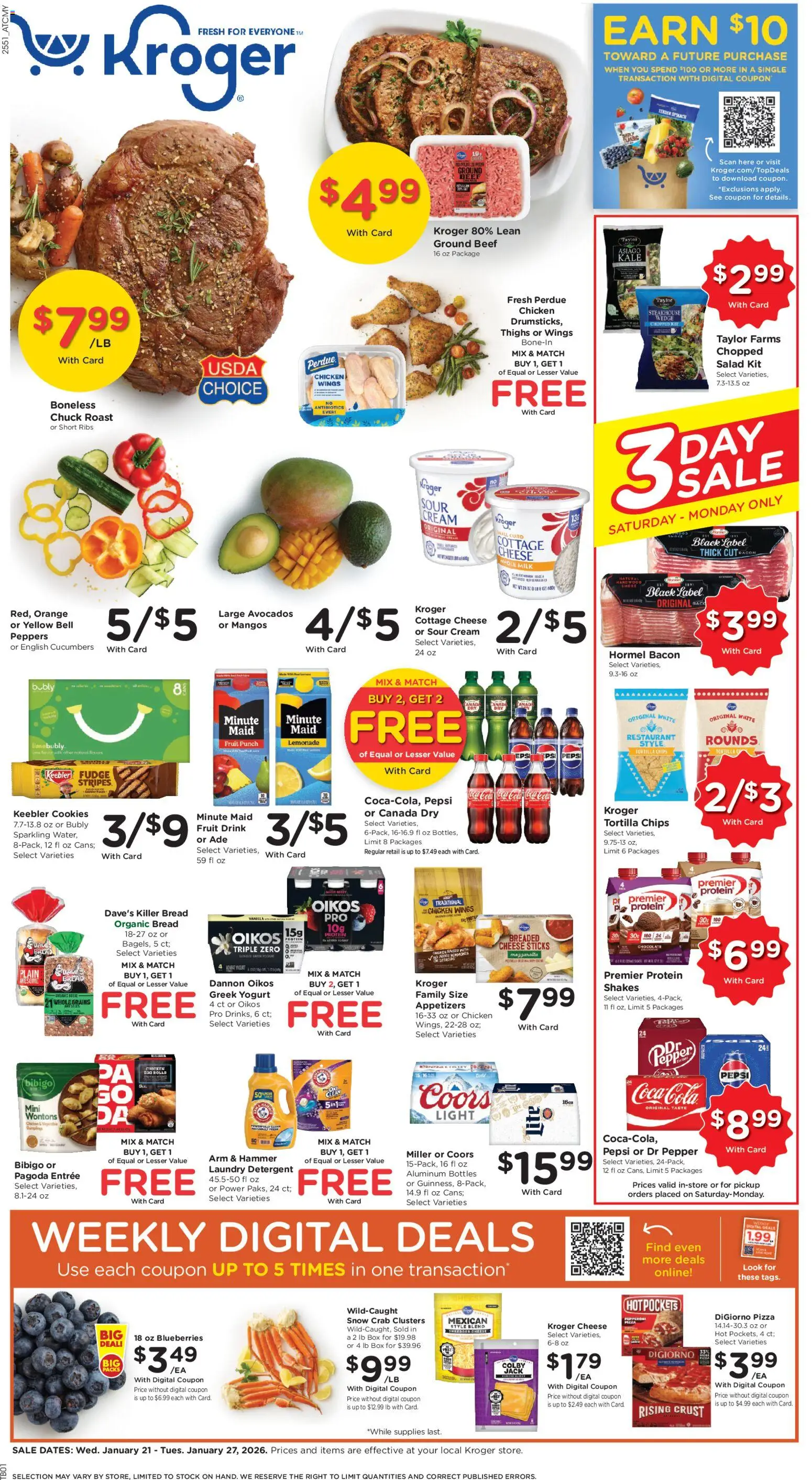 Ad Preview of Kroger Weekly Ad from 01/21/2026 - Salad, Milk, Protein, Lemonade, Peppers, Cucumbers, Greek yogurt, Grains