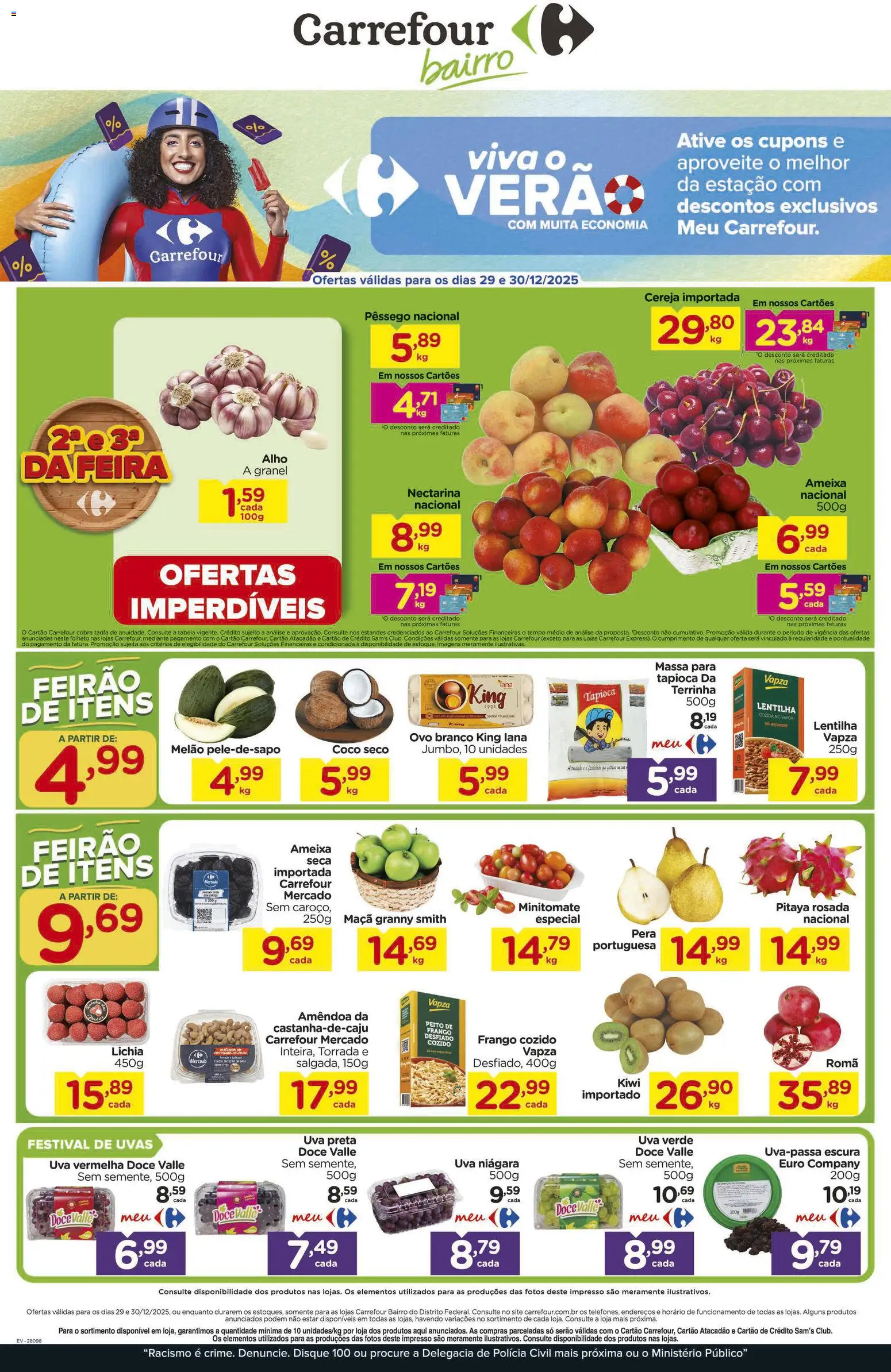 Pré-Visualização do folheto "Ofertas Feira" da loja Carrefour Bairro válido a partir de 29/12/2025 - Tapioca, Uva, Frango, Ameixa, Massa, Cereja, Peito de frango, Alho
