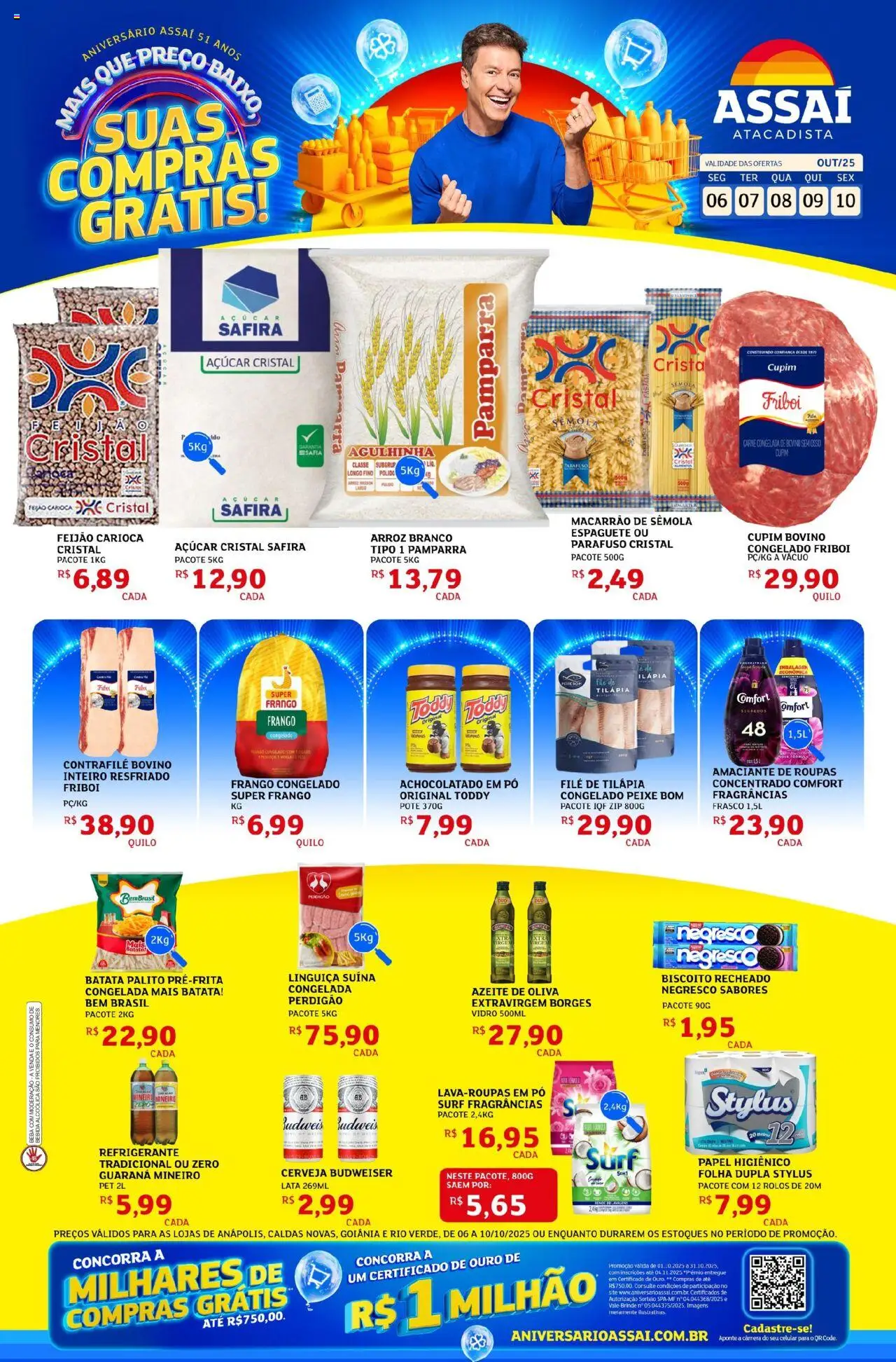Pré-Visualização do folheto "Encarte - GO" da loja Assaí Atacadista válido a partir de 06/10/2025 - Macarrão, Roupas, Biscoito, Frango, Papel higiênico, Espaguete, Achocolatado, Açúcar cristal