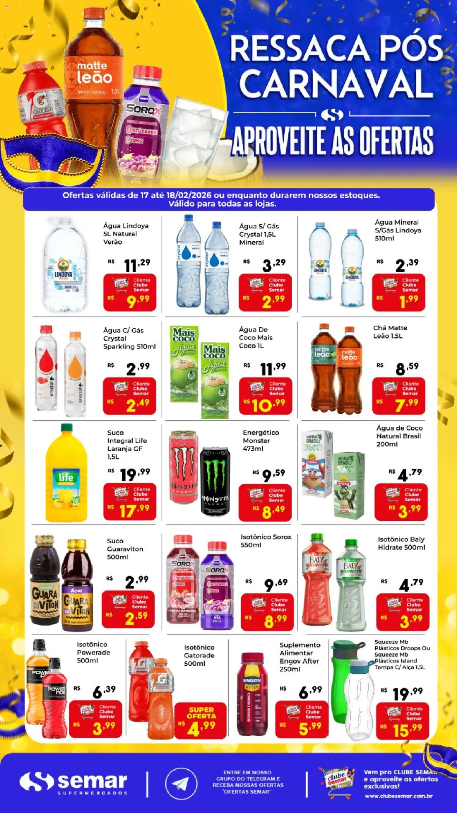 Pré-Visualização do folheto "Ofertas Ressaca Carnaval" da loja Semar Supermercado válido a partir de 17/02/2026
