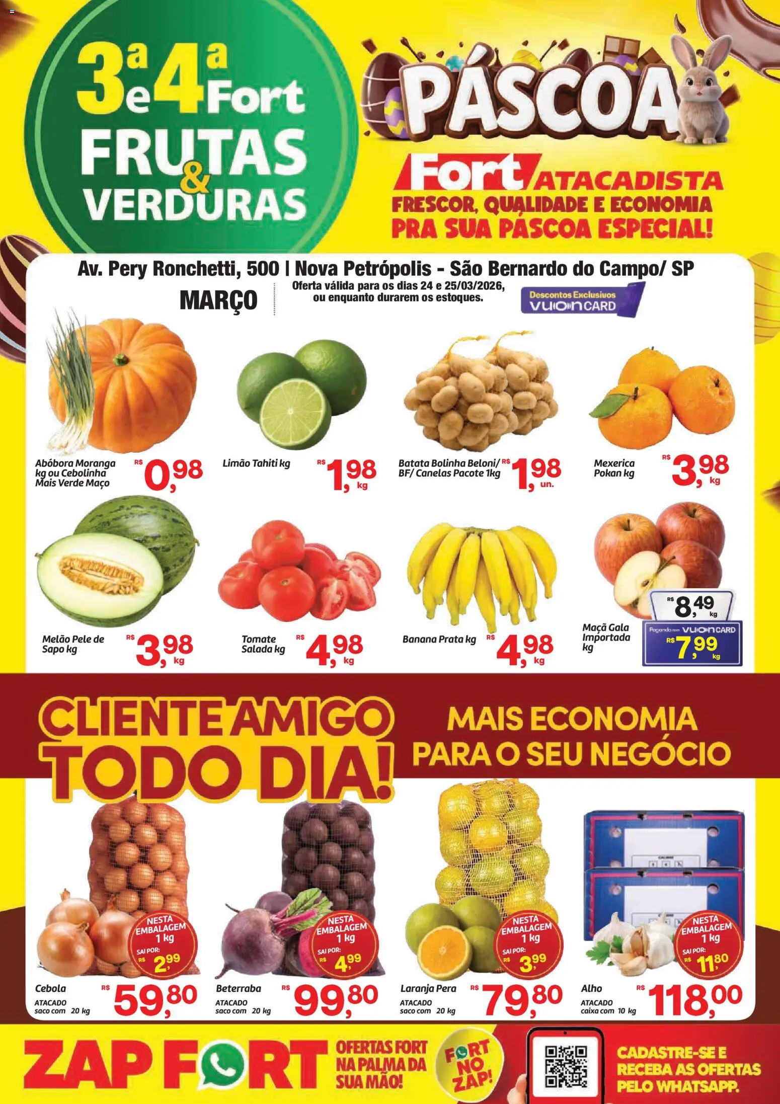 Pré-Visualização do folheto "Fort Atacadista ofertas Frutas, Verduras" da loja Fort Atacadista válido a partir de 24/03/2026 - Caixa, Moranga, Batata, Pera, Tomate, Mexerica, Cebola, Melão