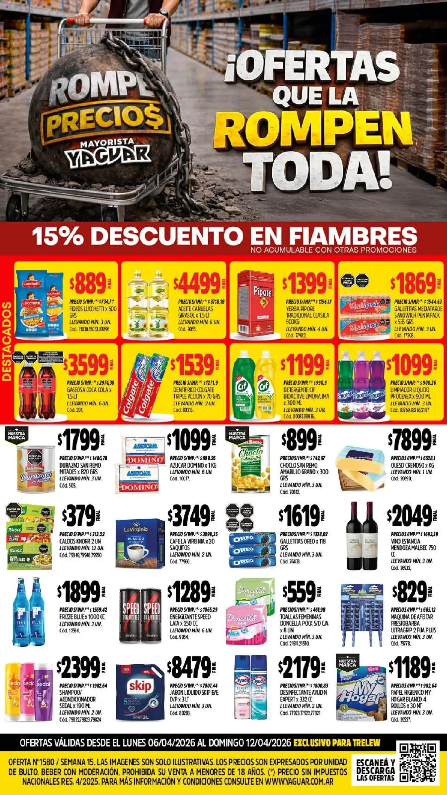 Vista previa del folleto de la tienda Yaguar válido desde el 06/04/2026 - Carne, Galletitas, Azucar, Oreo, Choclo, Gaseosa, Jabón líquido, Desinfectante
