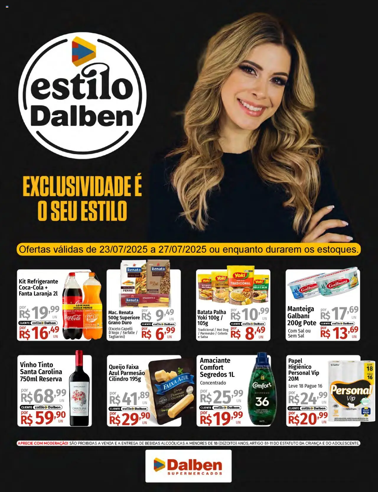 Supermercado Dalben folheto "Ofertas Julho" válido a partir de 23/07/2025 - número de página 1 - Sal, Manteiga, Refrigerante, Amaciante, Salsa, Mostarda, Vinho tinto, Fanta