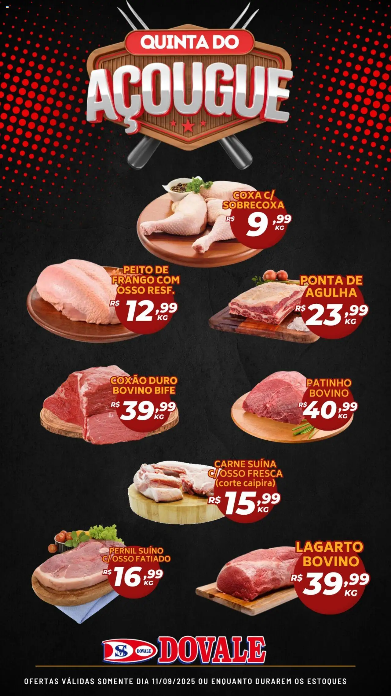 Dovale folheto "Ofertas do Açougue" válido a partir de 11/09/2025 - número de página 1 - Carne, Frango, Peito de frango, Pernil, Coxão duro, Pernil suíno