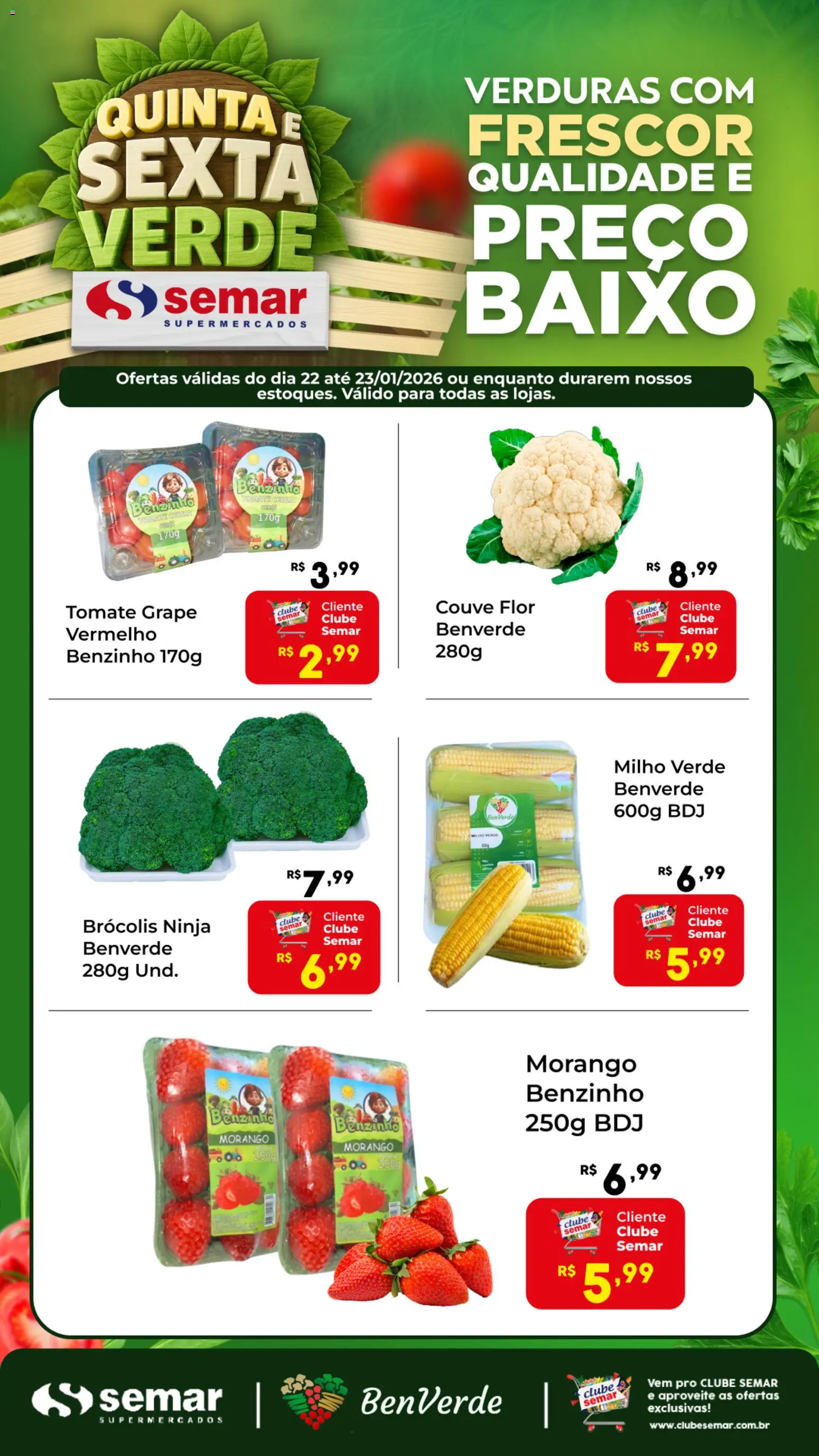 Pré-Visualização do folheto "Ofertas BenVerde" da loja Semar Supermercado válido a partir de 22/01/2026
