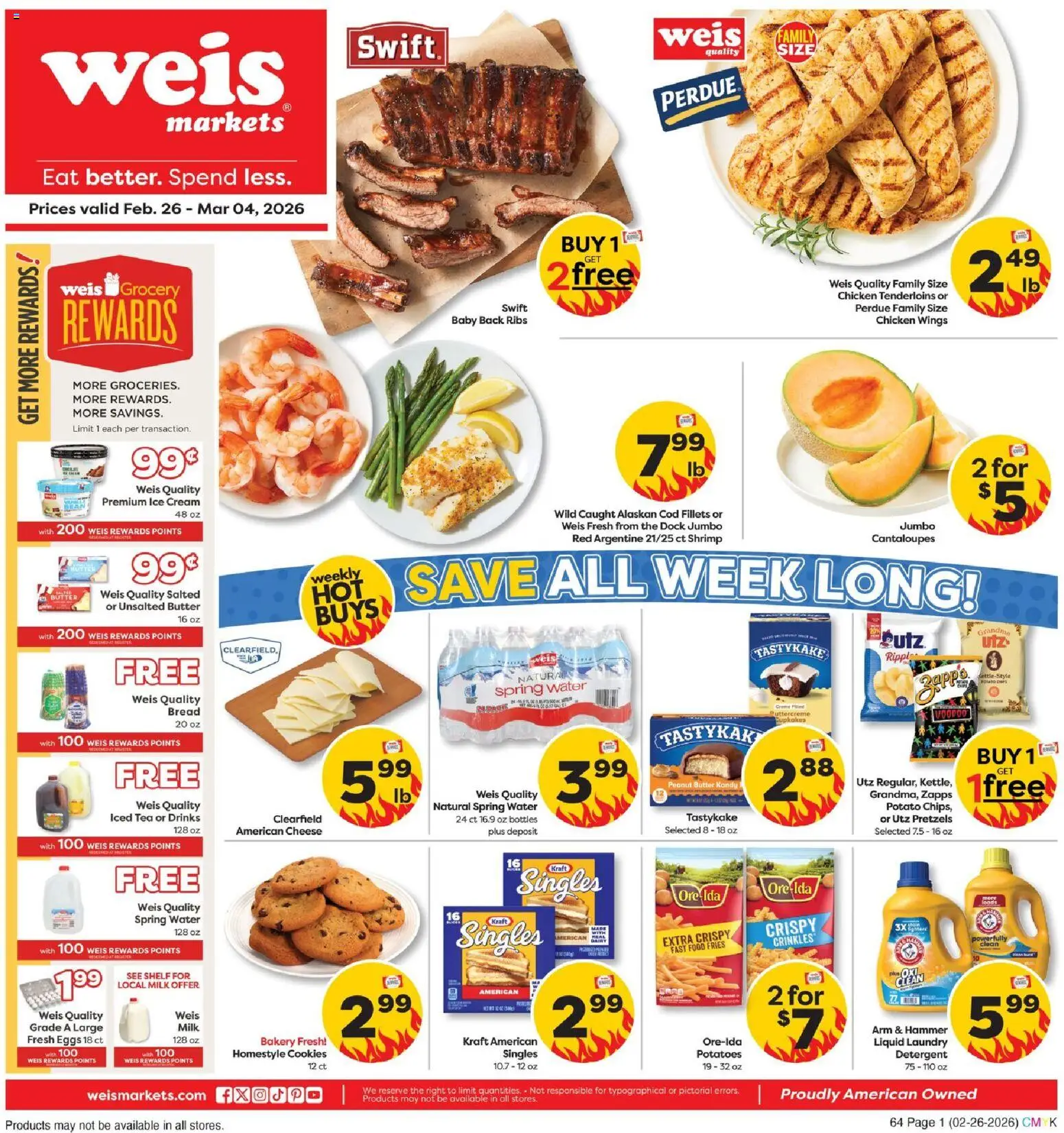 Ad Preview of Weis Weekly Circular - NY from 02/26/2026 - Ice cream, Cookies, Eggs, Tea, Cheese, Cantaloupes, Iced tea, Chicken
