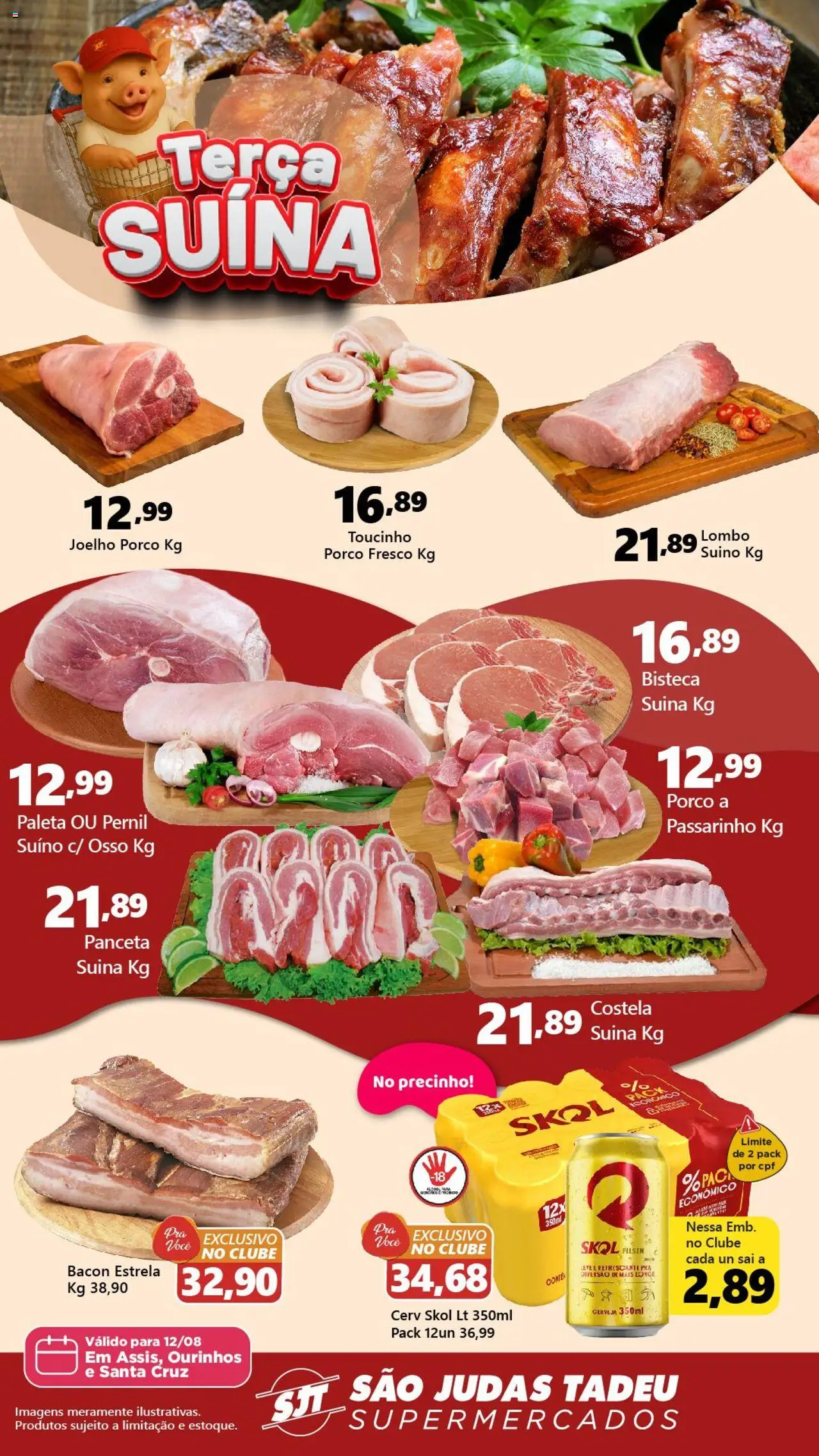 São Judas Tadeu folheto "Ofertas da semana" válido a partir de 12/08/2025 - número de página 1 - Cerveja, Bacon, Pernil