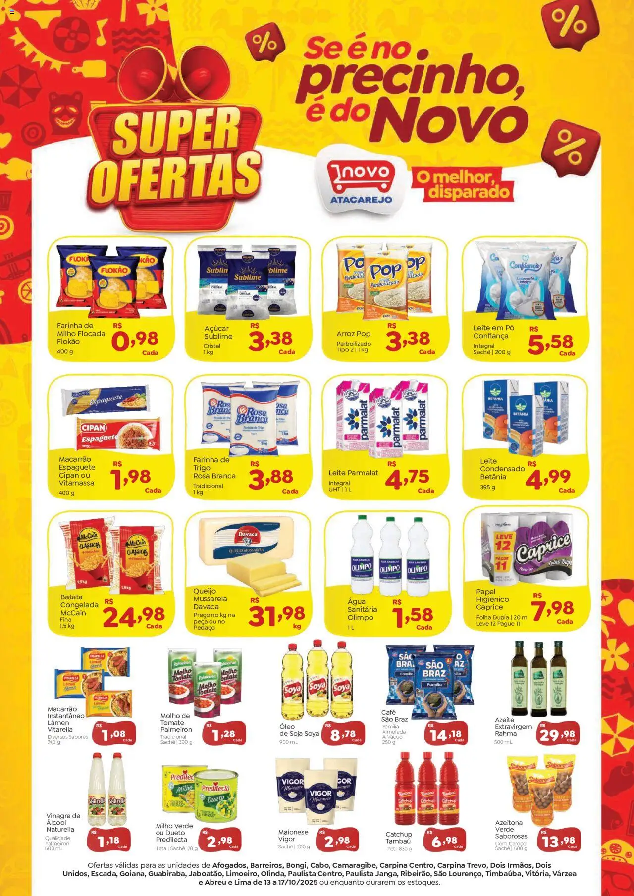 Novo Atacarejo folheto "Ofertas da semana" válido a partir de 13/10/2025 - número de página 1 - Arroz, Álcool, Leite, Queijo, Batata, Soja, Açúcar, Milho