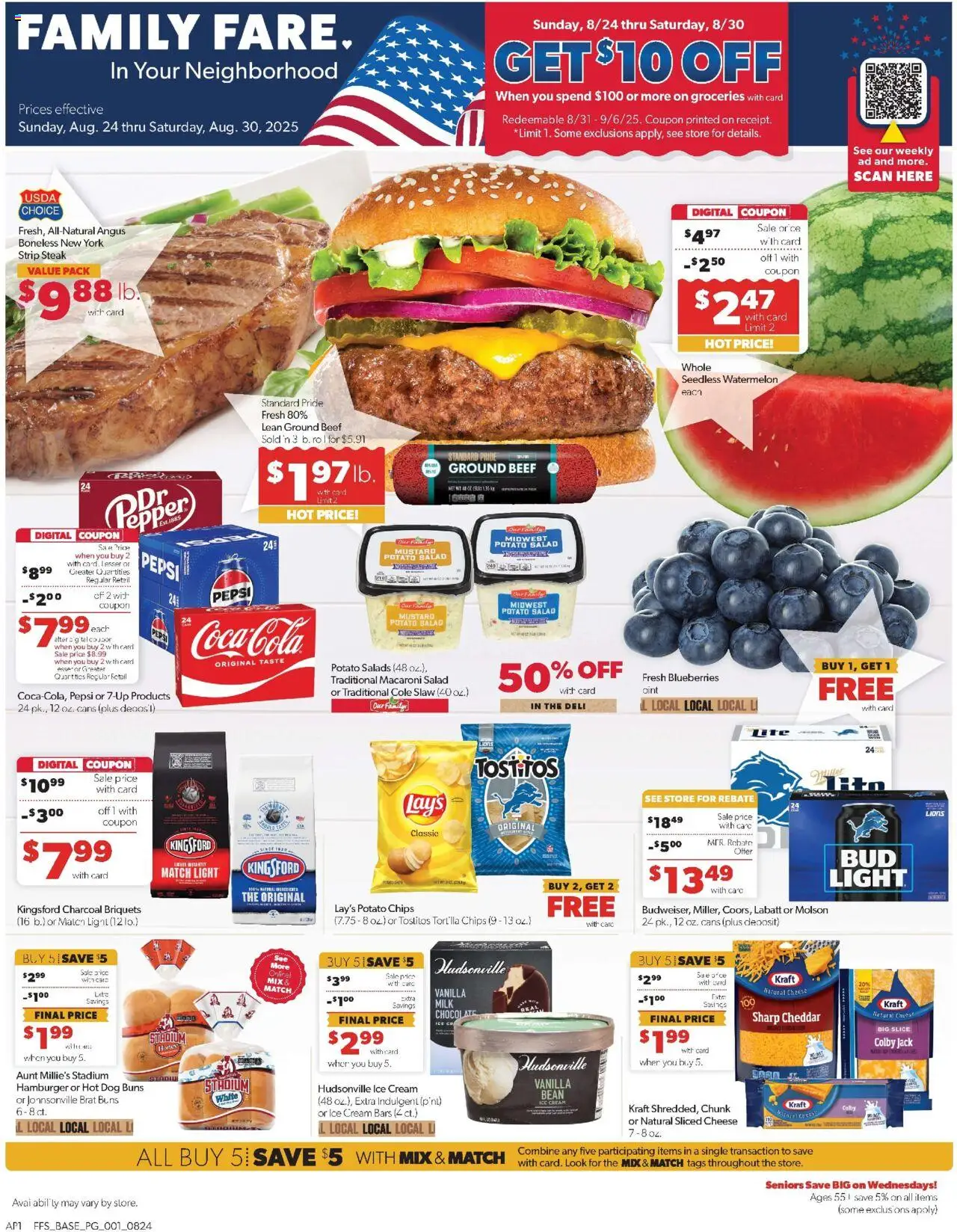 Family Fare Weekly Ad - MI from 08/24/2025 - Flyer - Page number 1 - Chocolate, Watermelon, Milk, Pepsi, Pepper, Potato salad, Mustard, Potato chips