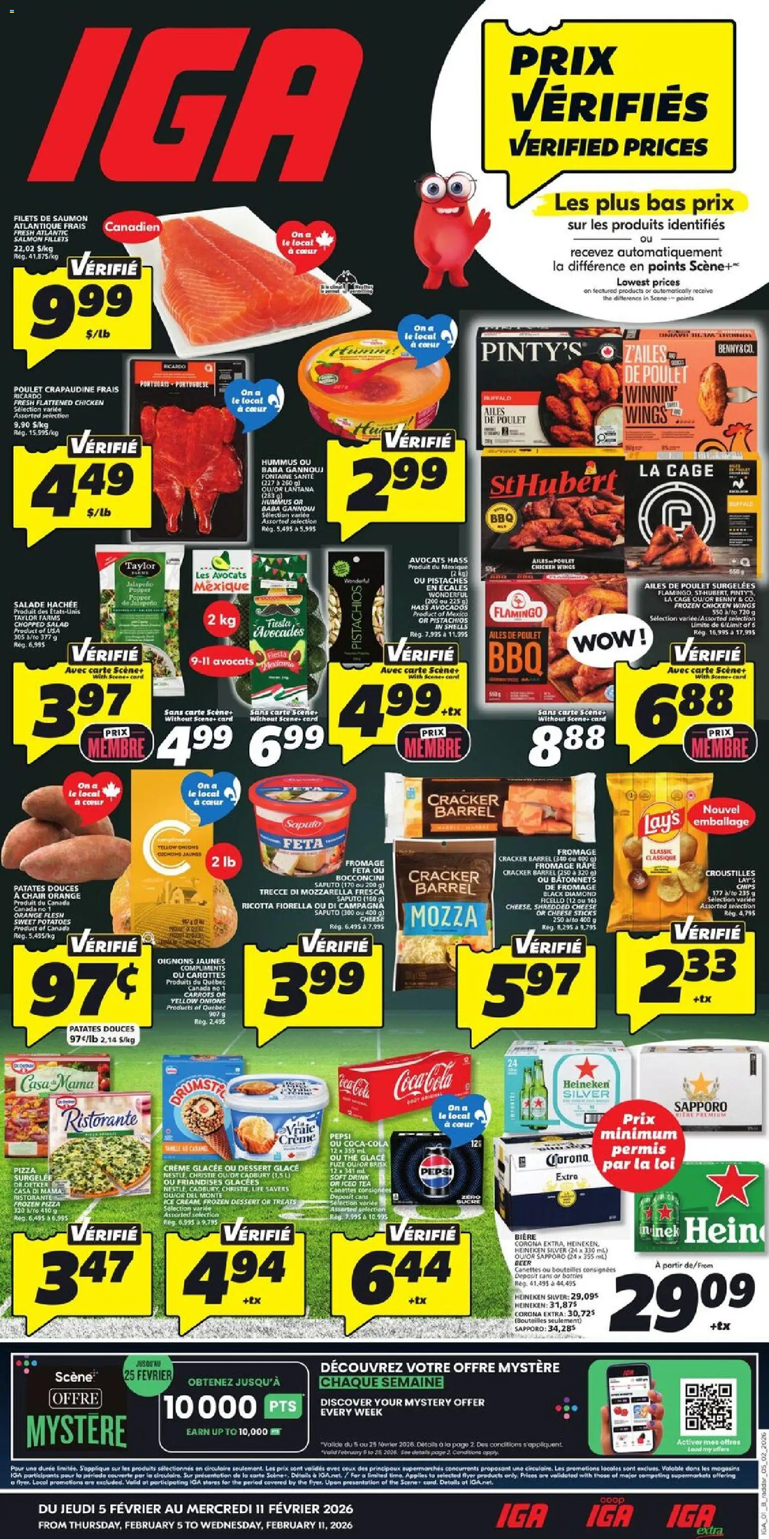 Preview of leaflet Quebec from shop IGA is valid from Feb 05, 2026 - Beer, Salad, Pepsi, Mozzarella, Iced tea, Cheese sticks, Frozen pizza, Corona Extra