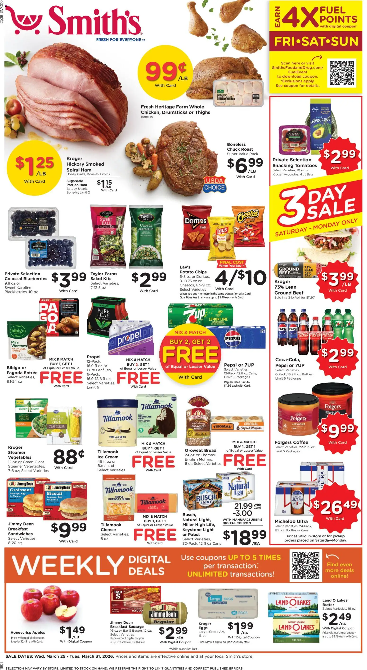 Ad Preview of Smith's Smith's Weekly Ad - WY from 03/25/2026 - Apples, Chips, Pepsi, Bacon, Kale, Steamer, Muffins, Grains