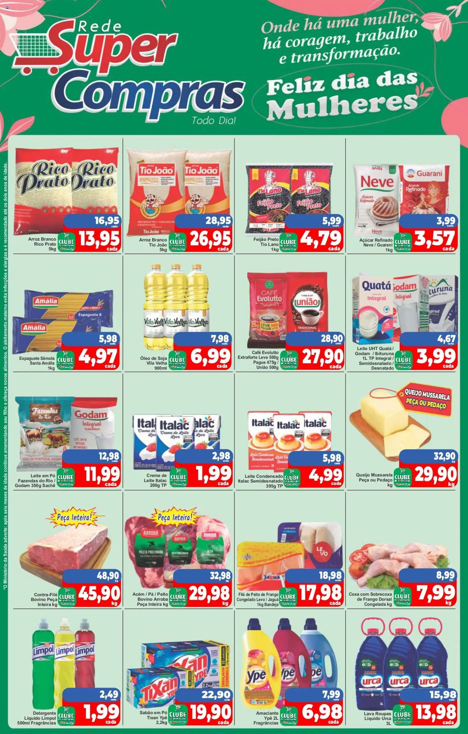 Pré-Visualização do folheto "Rede Super Compras - Ofertas da semana" da loja Rede Super Compras válido a partir de 02/03/2026 - Leite condensado, Feijão, Queijo, Soja, Detergente, Creme, Sabão em pó, Sabão