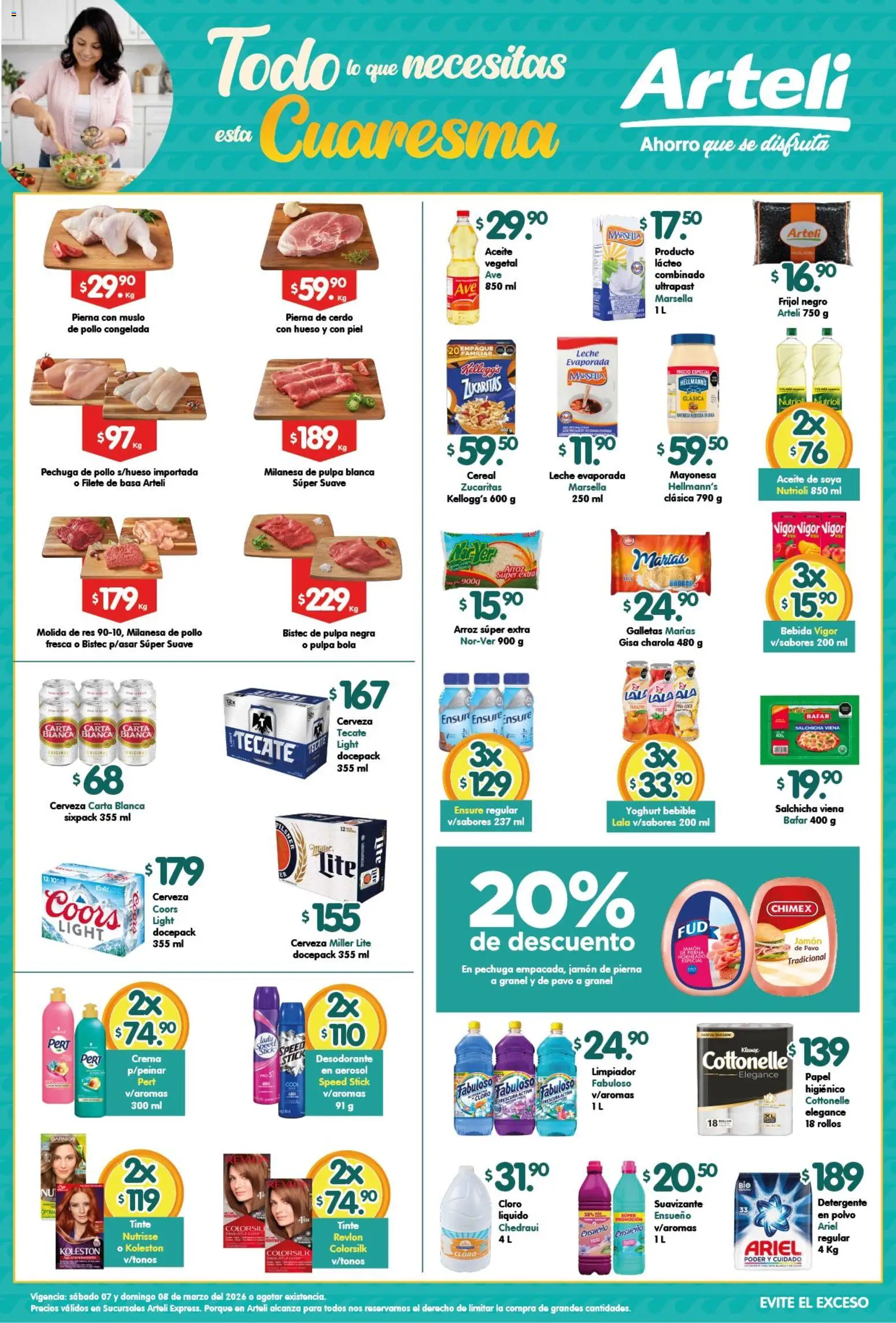 Vista previa las ofertas de la tienda Arteli - Arteli folleto Express desde el 07/03/2026 - Galletas, Cerdo, Mayonesa, Jamón, Res, Filete, Limpiador, Suavizante