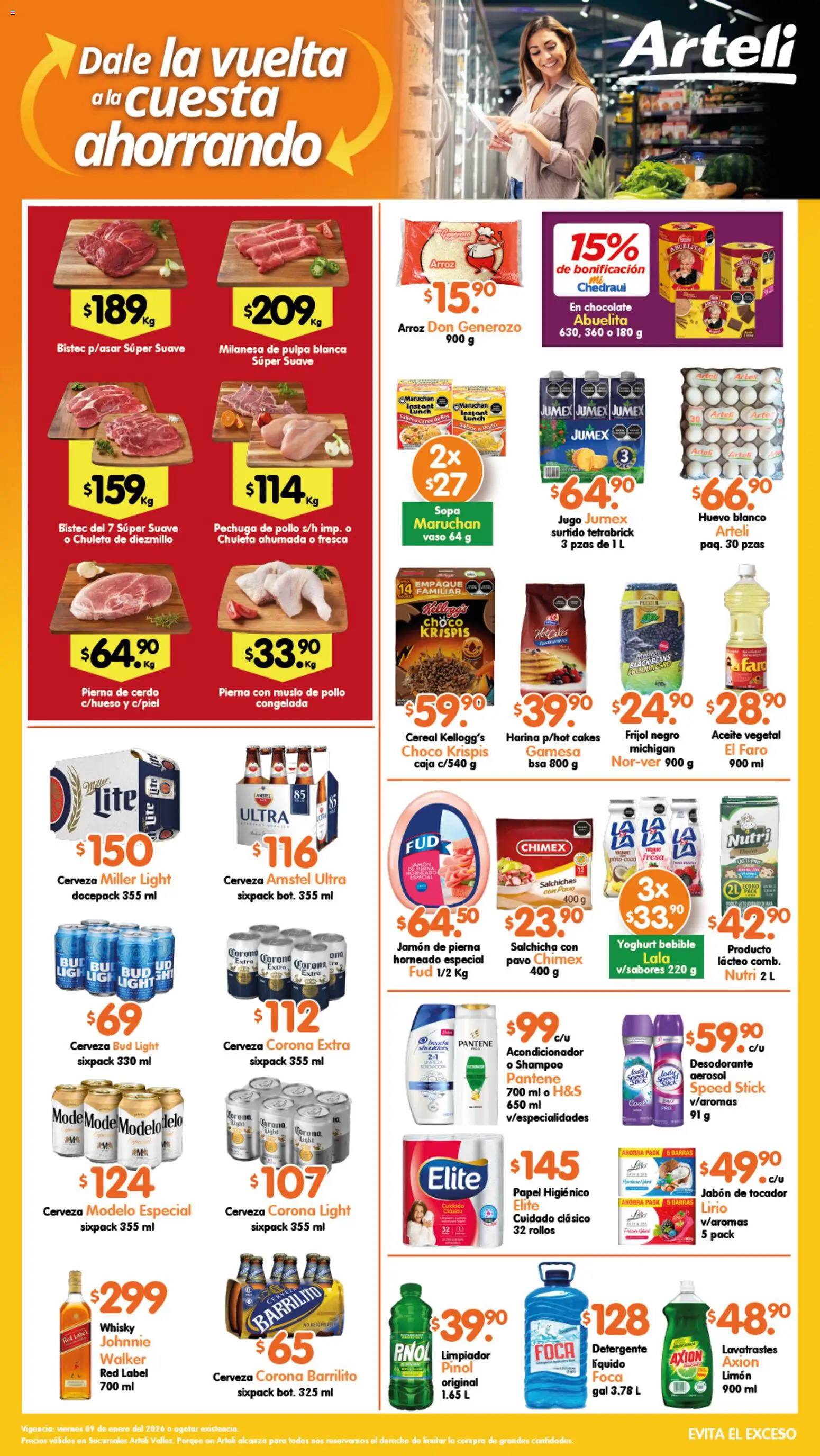 Vista previa las ofertas de la tienda Arteli - Folleto Valles desde el 09/01/2026 - Limón, Huevo, Arroz, Aceite, Jamón, Salchicha, Aceite vegetal, Acondicionador