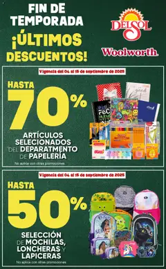 Vista previa las ofertas de la tienda Del Sol y Woolworth - Catálogo Fin de Temporada Escolar - Ultimos Descuentos desde el 04/09/2025 