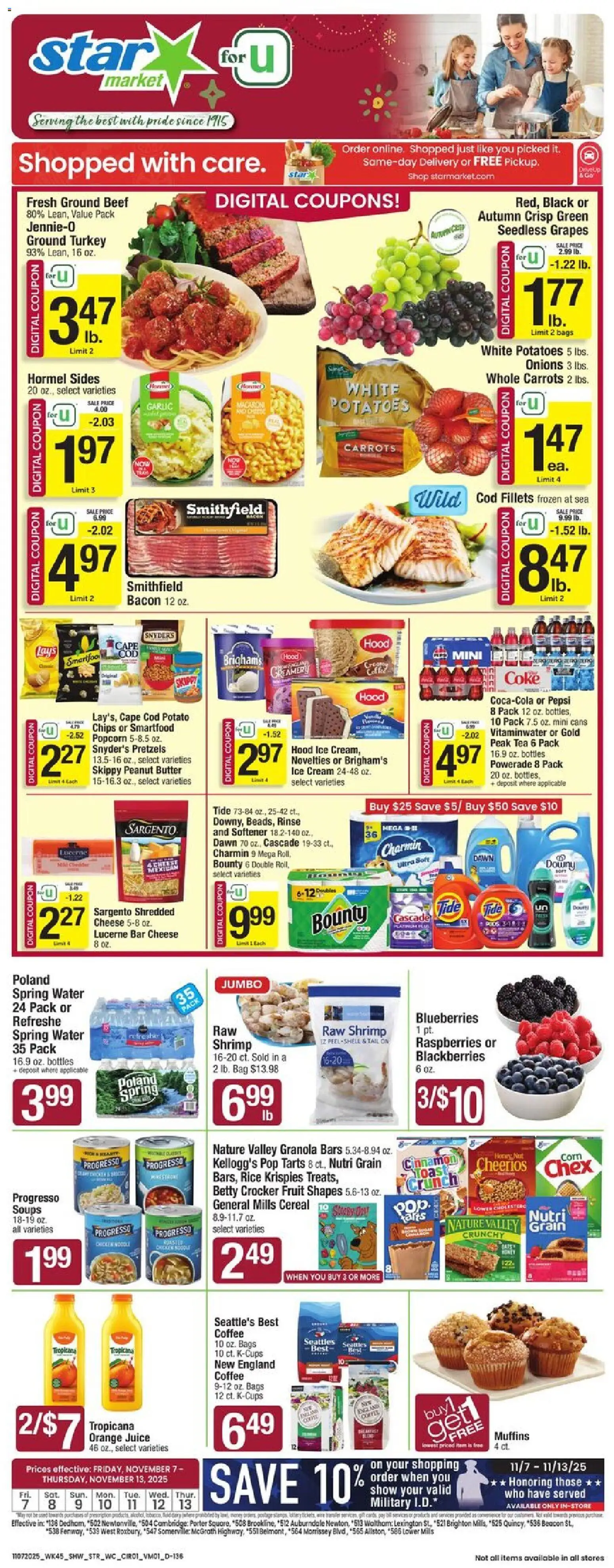 Ad Preview of Star Market Weekly Ad - MA from 11/07/2025 - Turkey, Water, Honey, Juice, Carrots, Beef, Ground beef, Cream