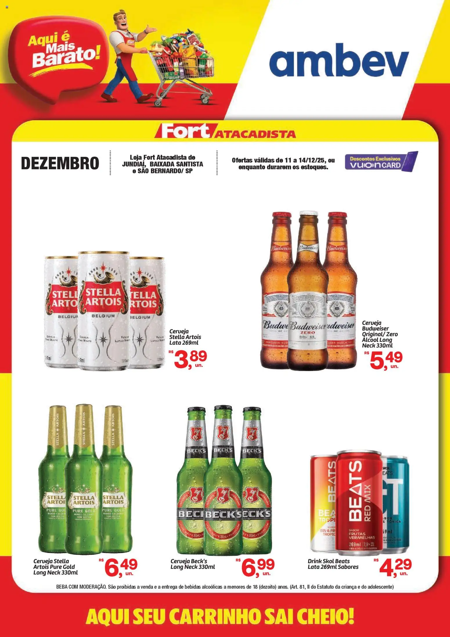 Pré-Visualização do folheto "Ofertas Ambev" da loja Fort Atacadista válido a partir de 11/12/2025 - Frutas, Cerveja, Gin, Bebidas, Álcool, Carrinho