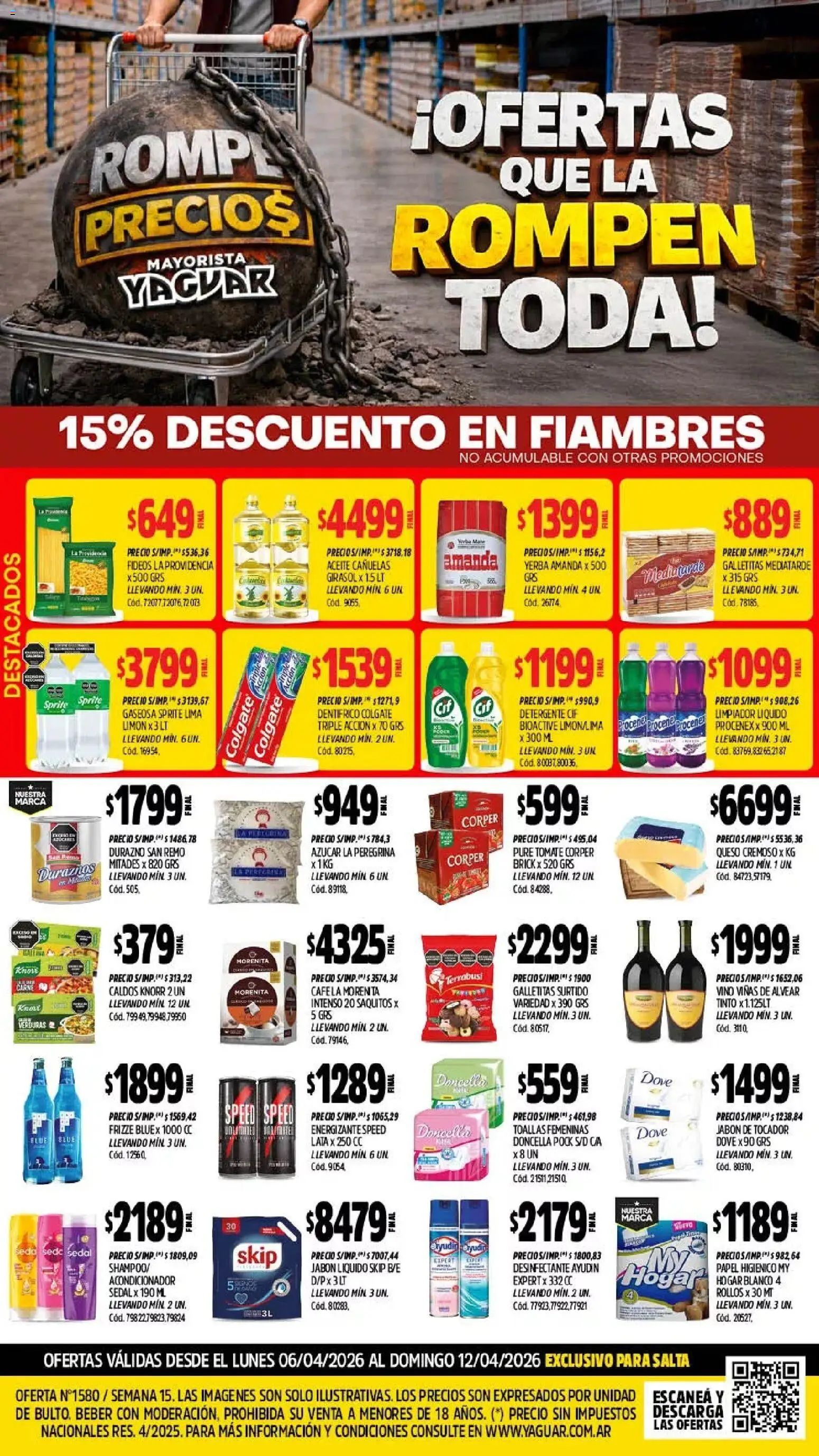 Vista previa del folleto de la tienda Yaguar válido desde el 06/04/2026 - Queso, Galletitas, Papel higiénico, Toallas, Jabón, Jabón líquido, Desinfectante, Limpiador