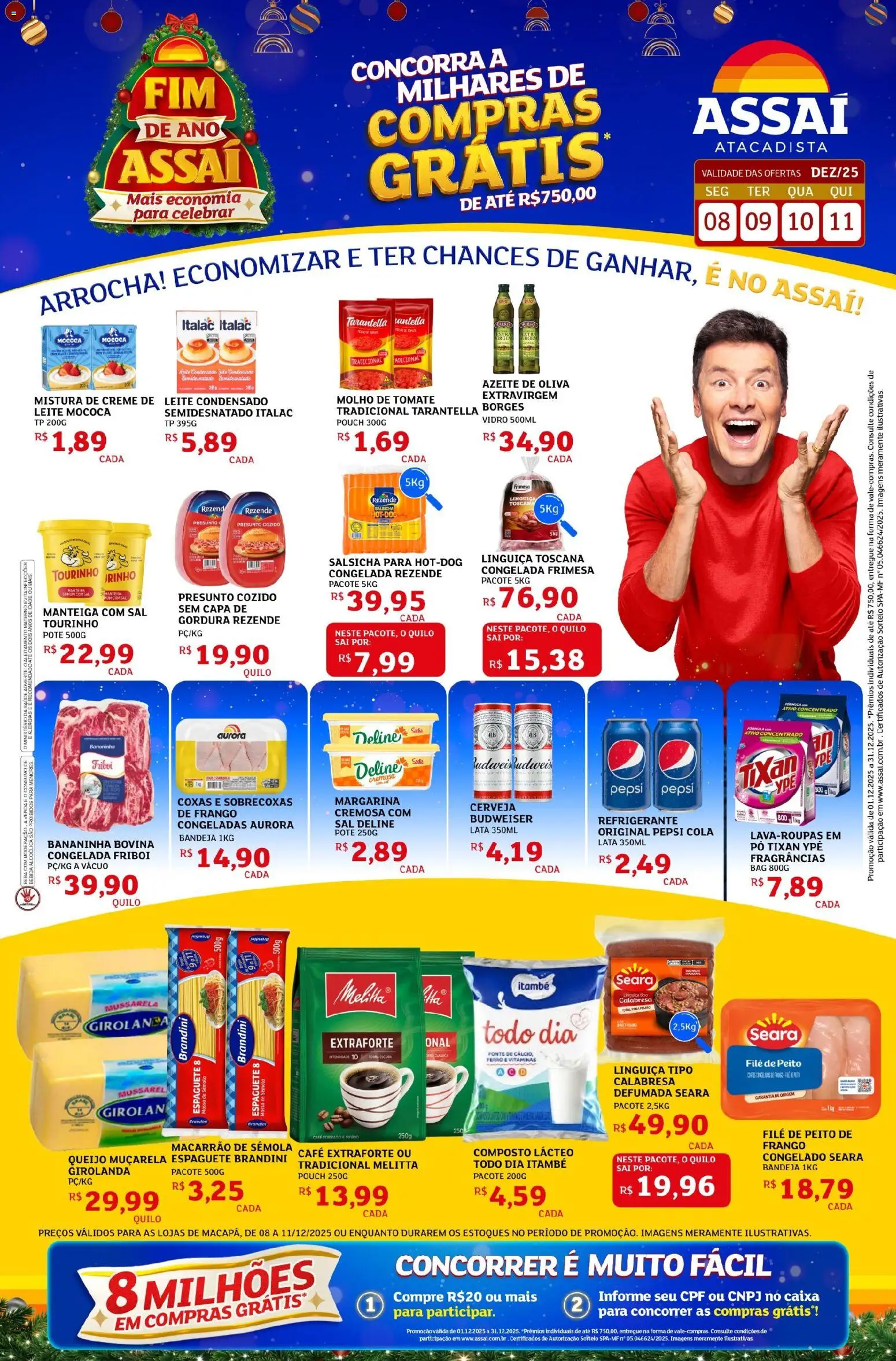 Pré-Visualização do folheto "Encarte - AP" da loja Assaí Atacadista válido a partir de 08/12/2025 - Café, Macarrão, Sal, Salsicha, Azeite, Creme de leite, Linguiça, Queijo muçarela