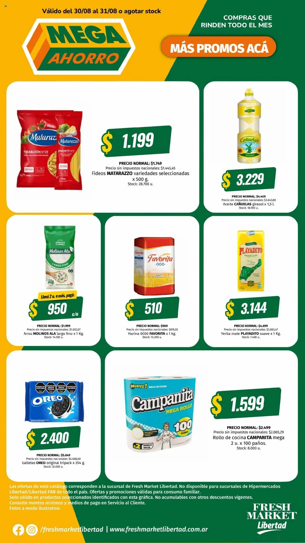 Hipermercado Libertad Mega ahorro - DOT del 30/08/2025 Online - Cocina, Yerba, Arroz, Aceite, Oreo, Fideos, Galletas, Spaghetti