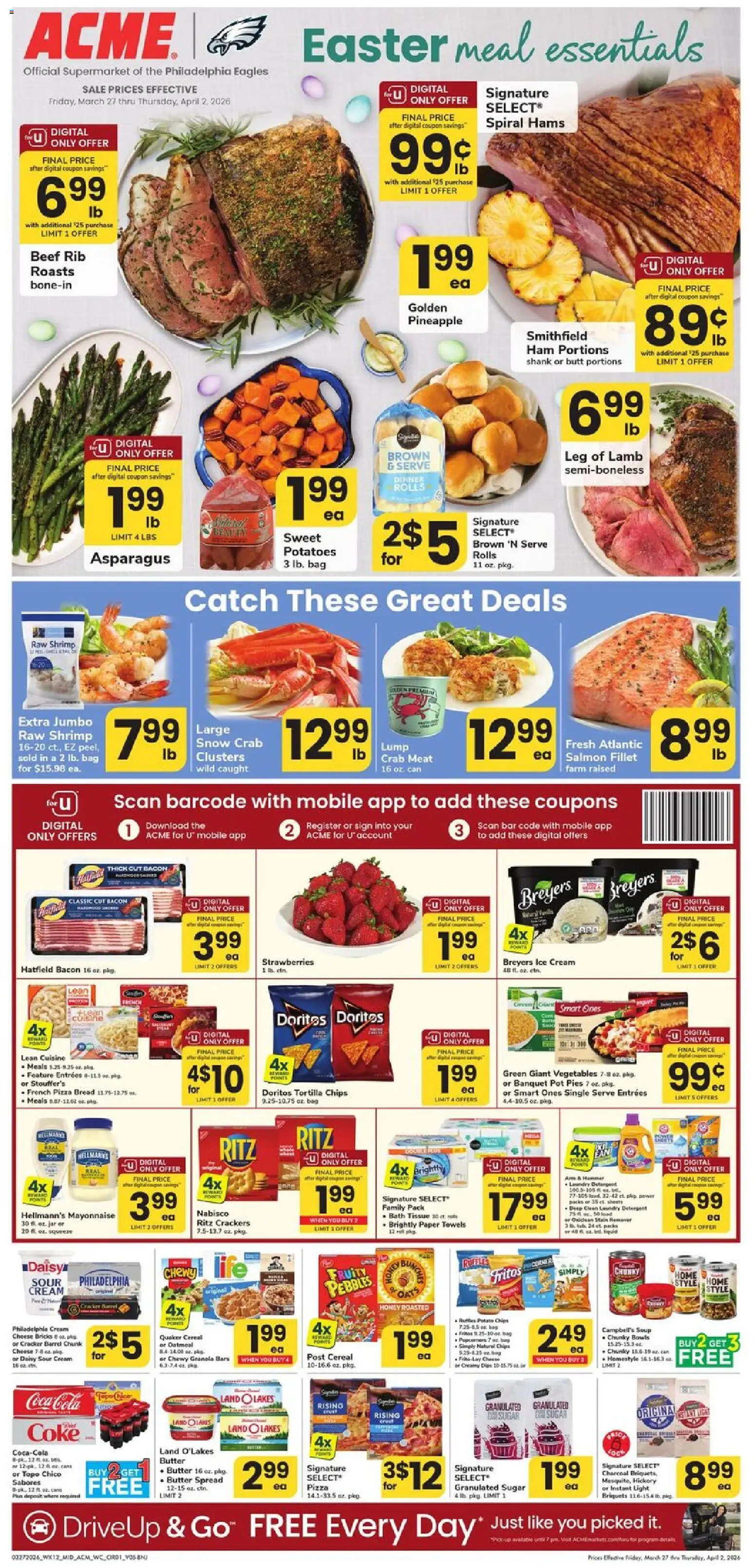Ad Preview of Acme Acme Weekly Ad - NJ from 03/27/2026 - Pizza, Ice cream, Cheese, Potatoes, Cereal, Ham, Mayonnaise, Potato chips