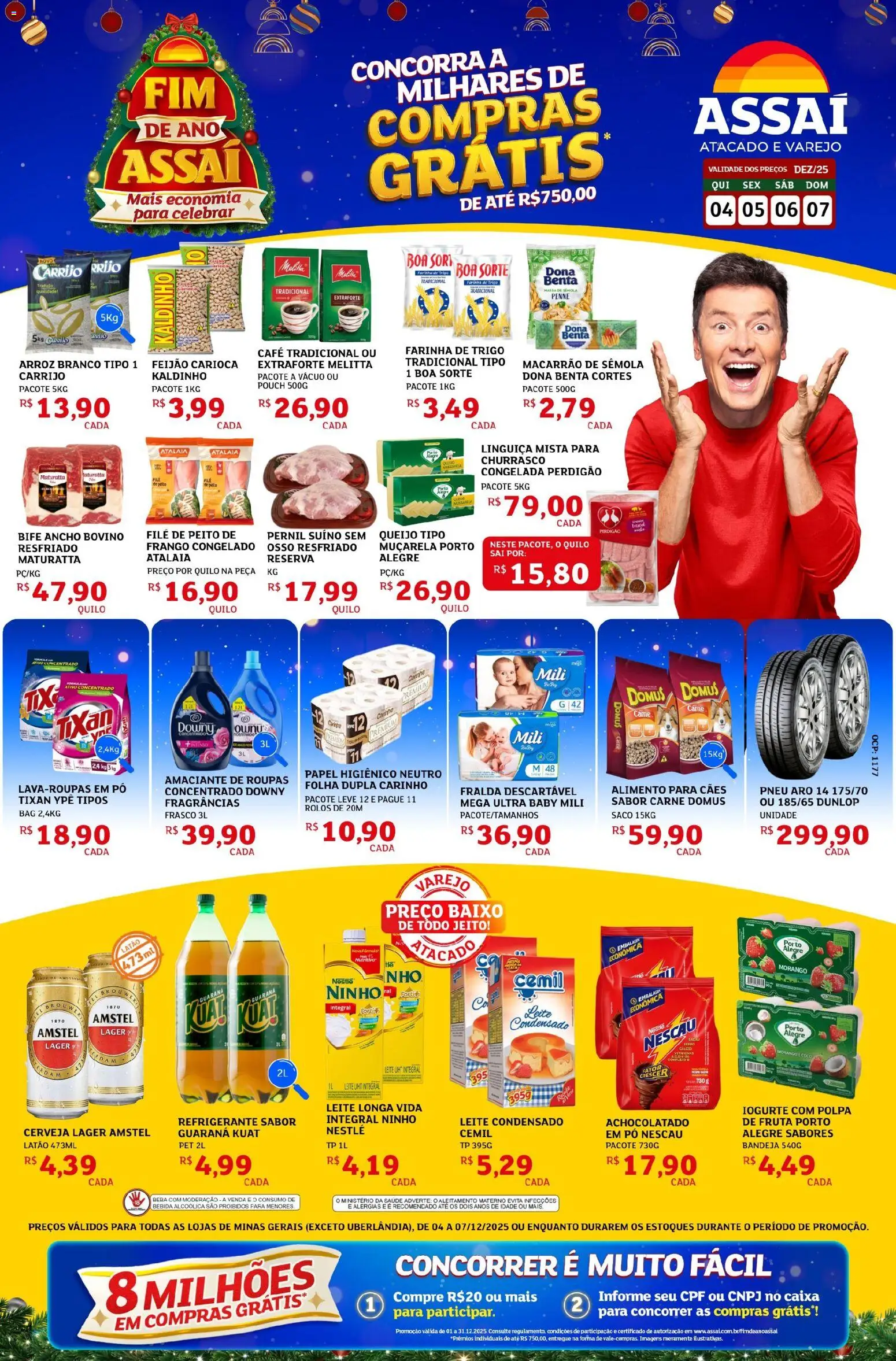 Pré-Visualização do folheto "Encarte - MG" da loja Assaí Atacadista válido a partir de 04/12/2025 - Pneu, Leite condensado, Bebida, Refrigerante, Papel higiênico, Farinha, Achocolatado, Cálcio