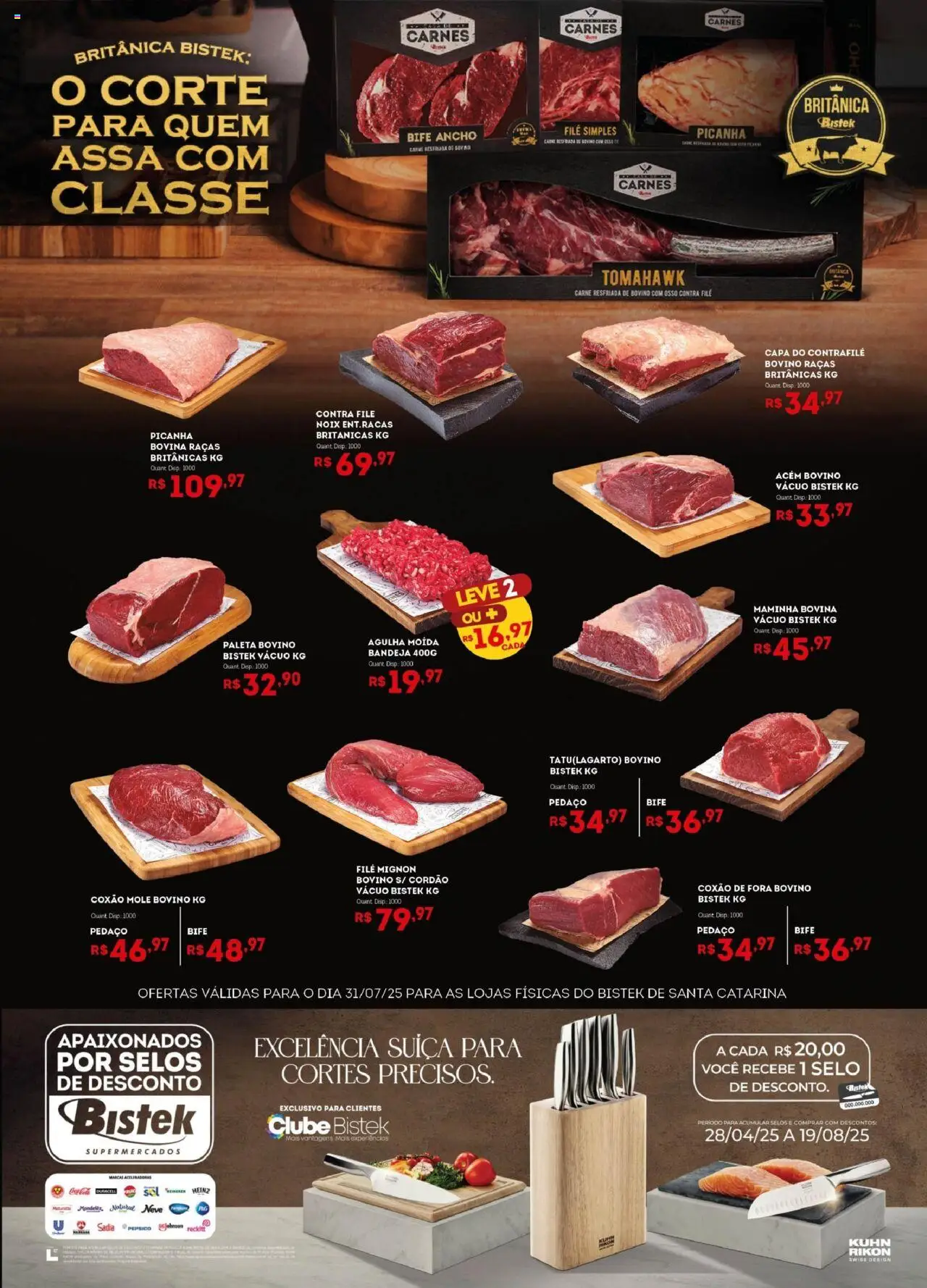 Bistek Supermercados folheto "Ofertas Quinta das Carnes" válido a partir de 31/07/2025 - número de página 1 - Picanha, Carne, Bife ancho, Bandeja, Filé mignon, Maminha, Acém, Coxão mole