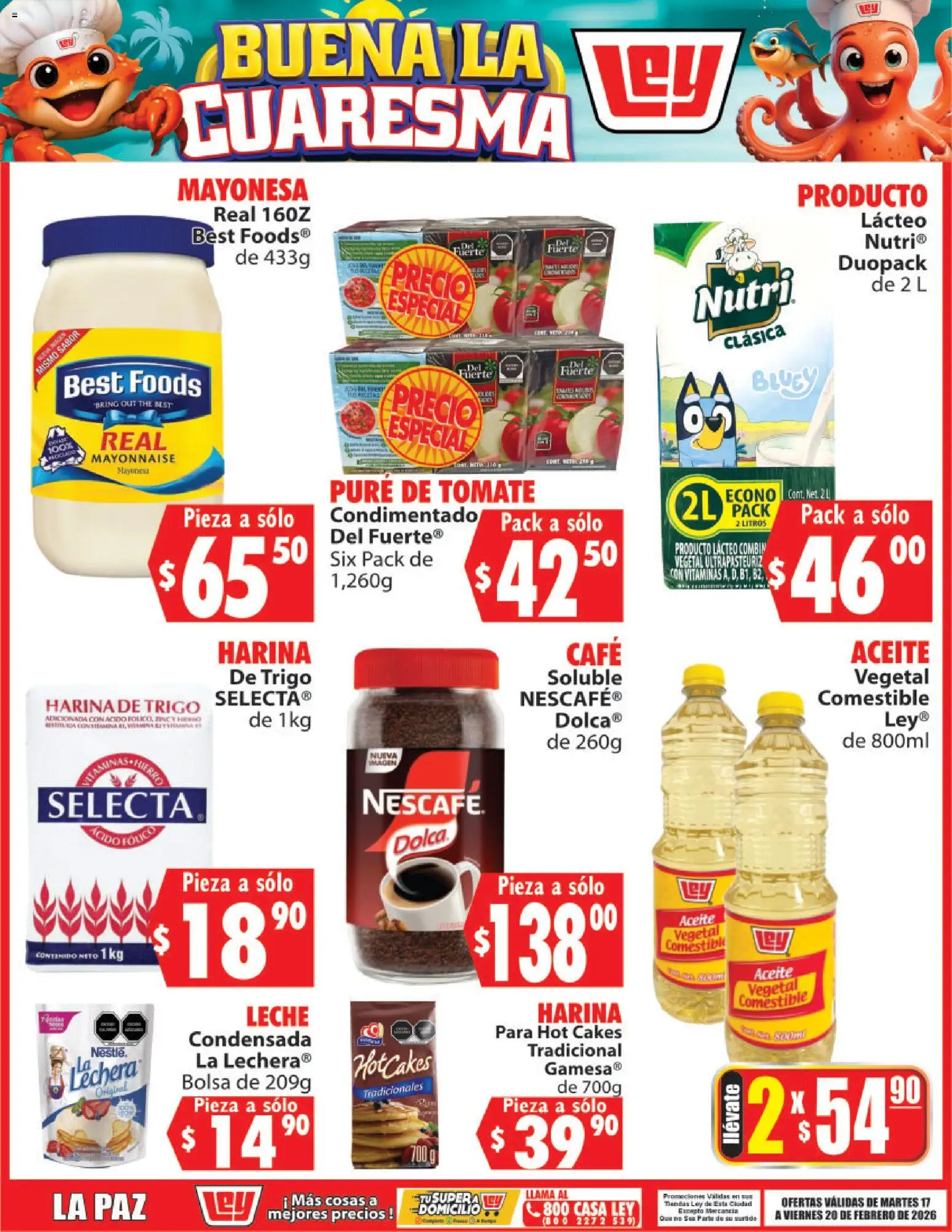 Vista previa las ofertas de la tienda Casa Ley - Folleto Buena la Cuaresma desde el 17/02/2026 - Café, Bolsa, Tomate, Vitaminas, Leche, Aceite, Harina, Mayonesa