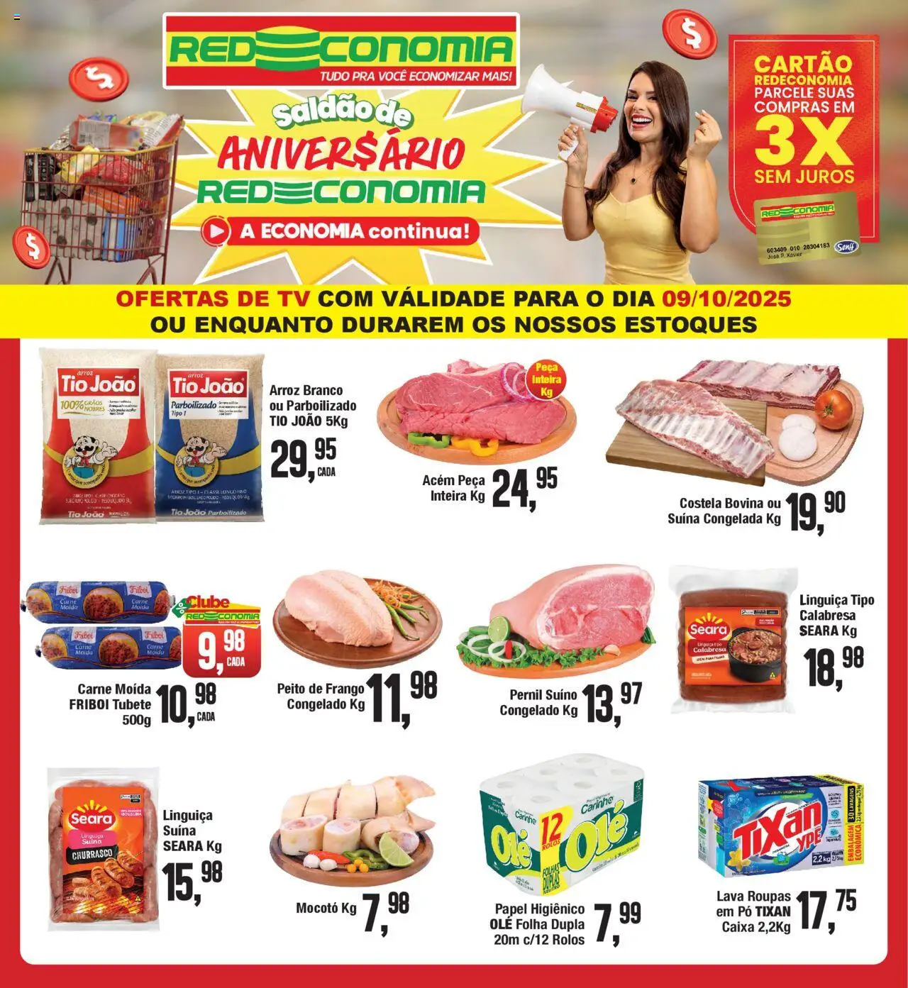 RedEconomia folheto "Encarte" válido a partir de 09/10/2025 - número de página 1 - Tv, Roupas, Carne, Frango, Peito de frango, Pó, Costela bovina, Papel higienico ole