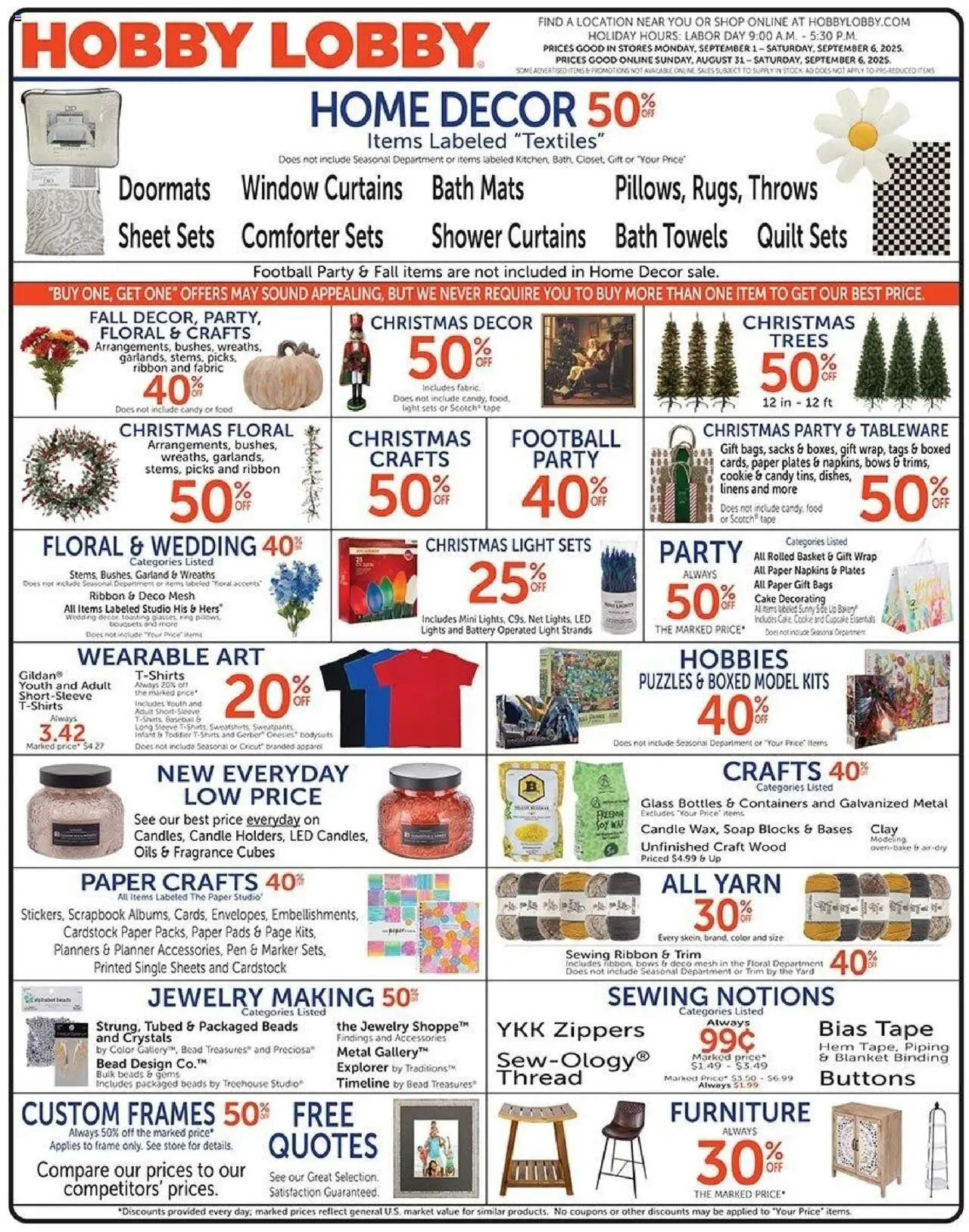 Hobby Lobby Weekly ad from 08/31/2025 - Sales ad this week - Page number 1