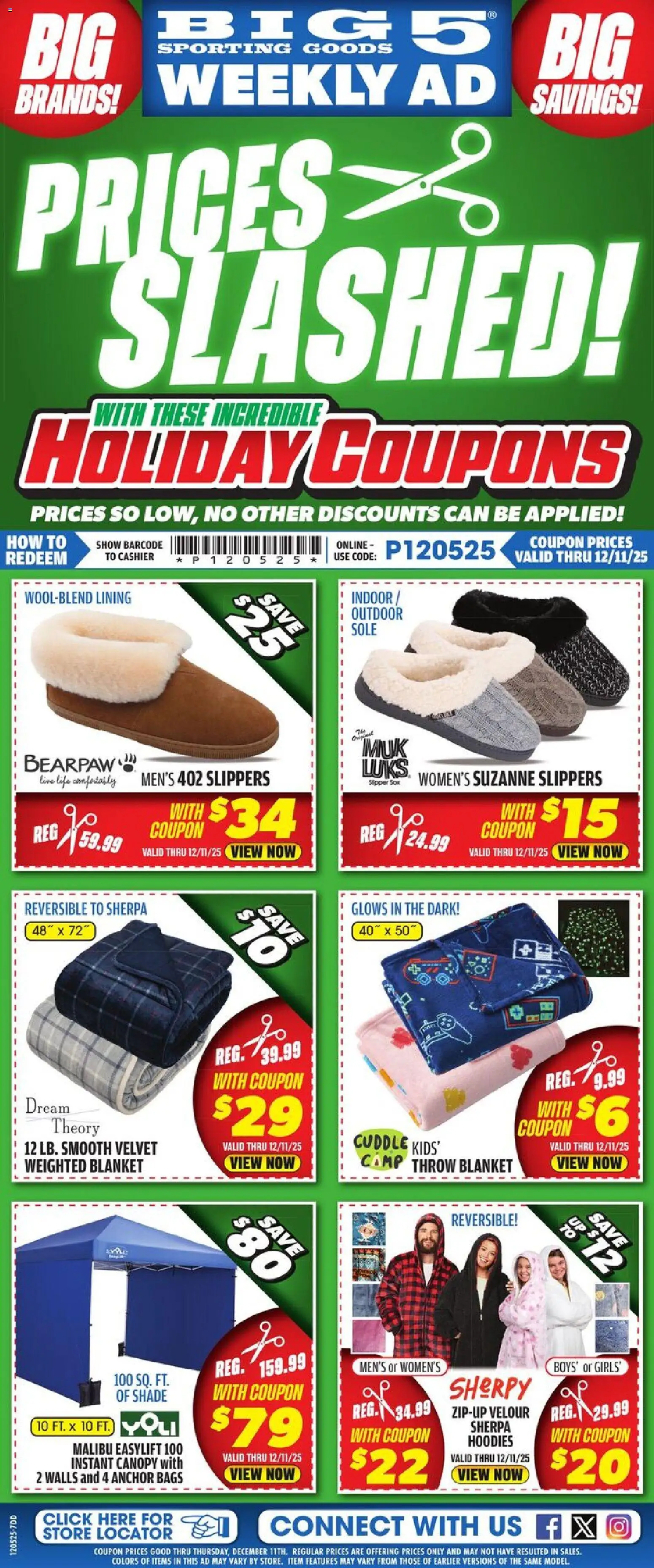 Ad Preview of Big 5 Sporting Goods Weekly Ad from 12/05/2025 - Malibu, Blanket, Anchor, Slippers