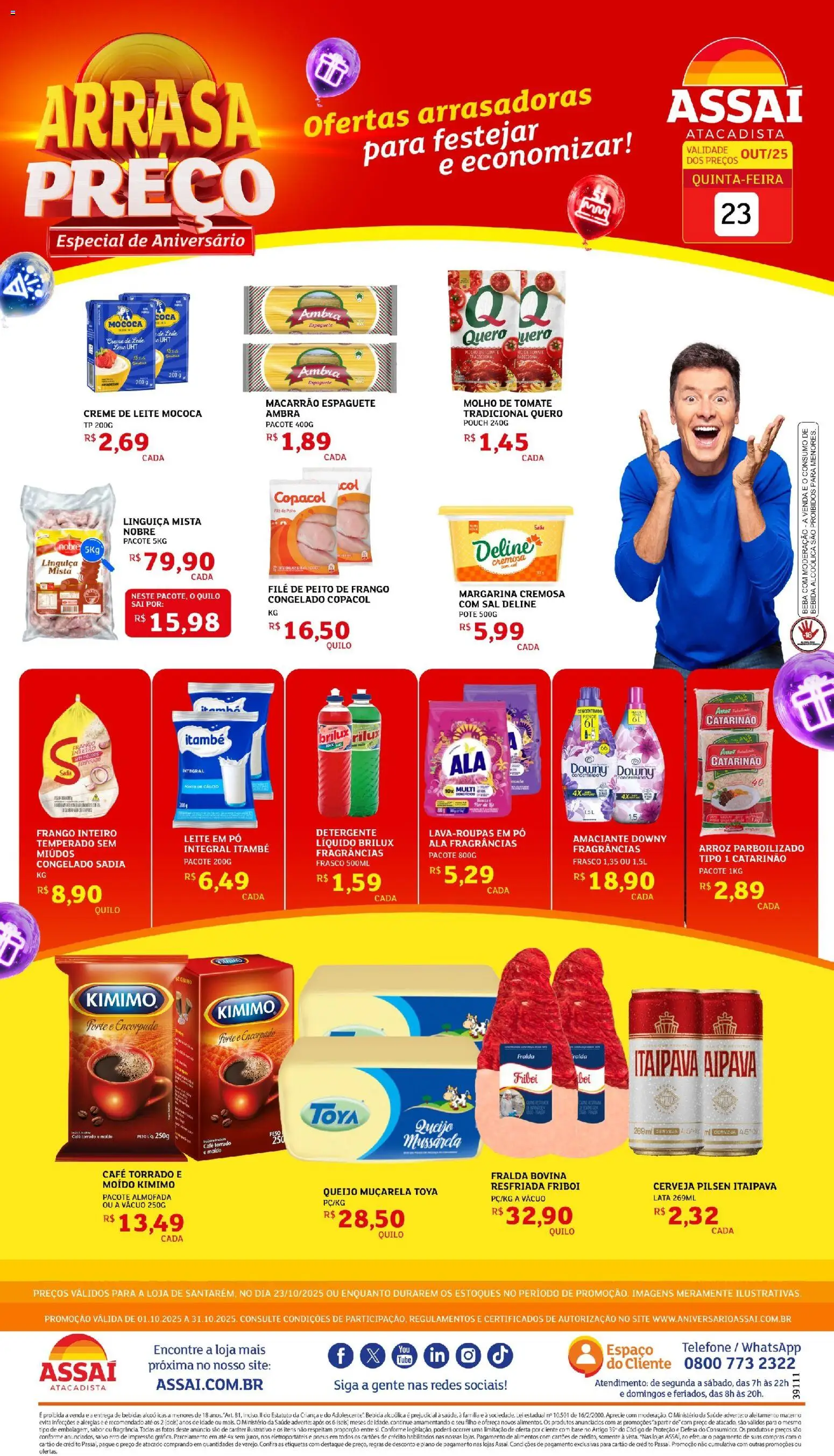 Assaí Atacadista folheto "Encarte - PA" válido a partir de 23/10/2025 - número de página 1 - Cerveja, Macarrão, Queijo, Leite em pó, Almofada, Amaciante, Linguiça, Arroz parboilizado