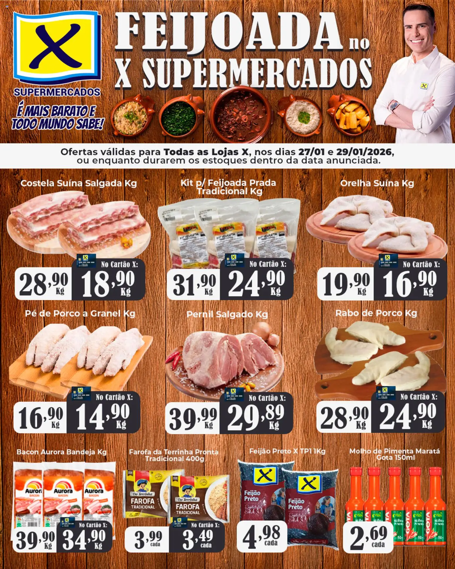 Pré-Visualização do folheto "Ofertas Feijoada" da loja X Supermercados válido a partir de 27/01/2026