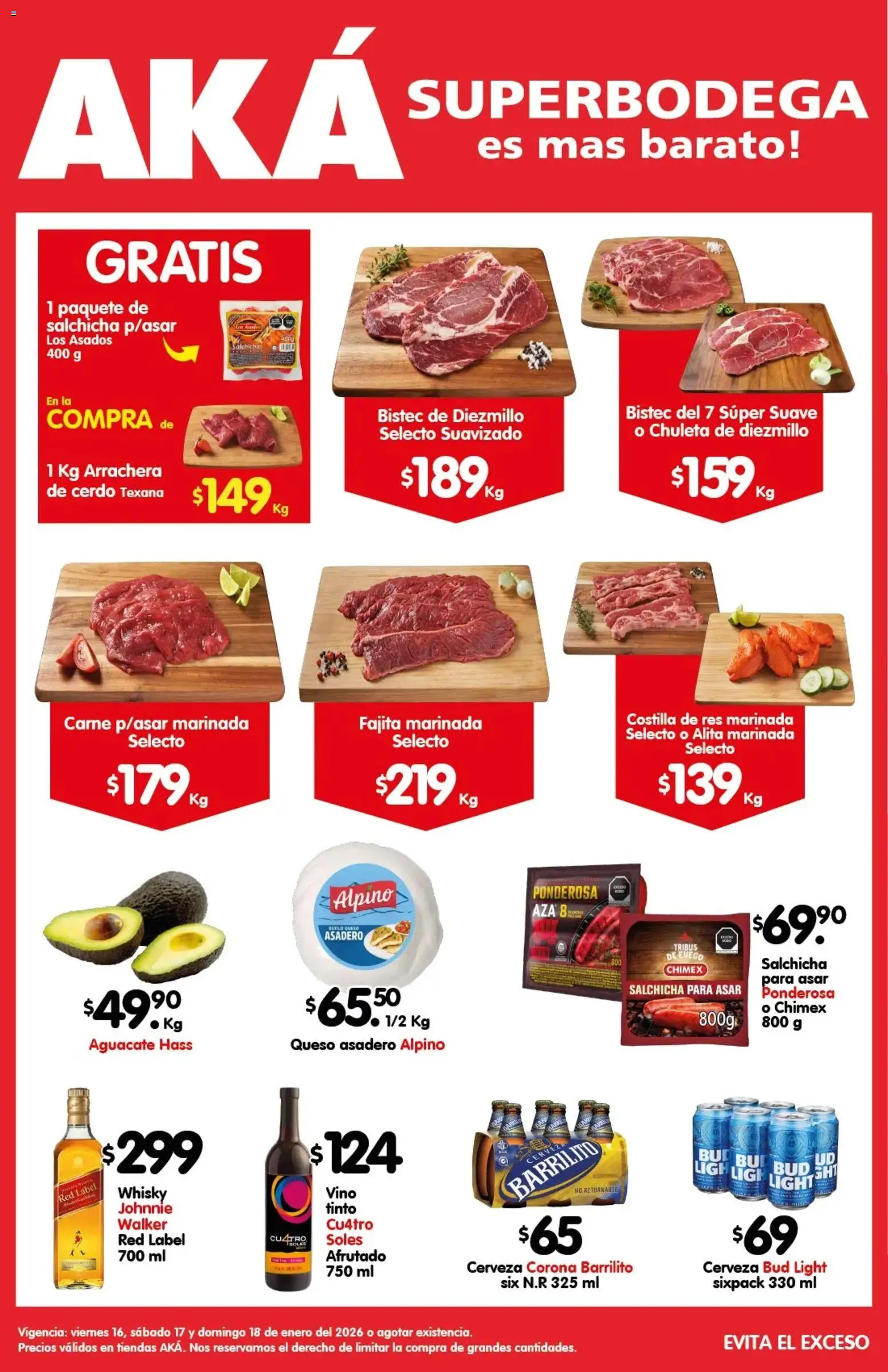 Vista previa las ofertas de la tienda Arteli - Folleto Carnita Asada Aká Superbodegas desde el 16/01/2026 - Cerveza, Aguacate, Queso, Carne, Cerdo, Bistec, Salchicha, Chuleta