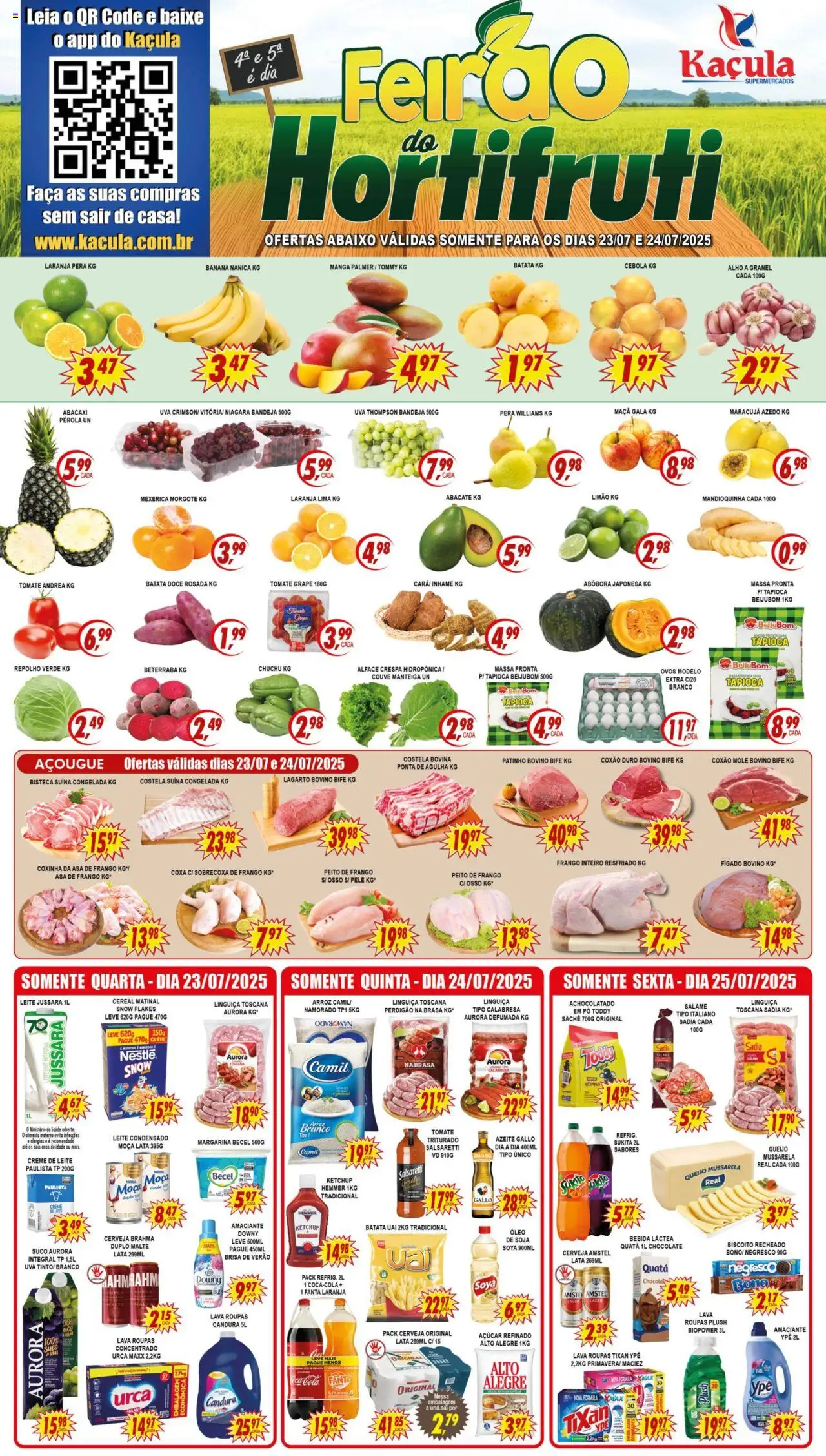 Kaçula folheto "Ofertas da semana" válido a partir de 23/07/2025 - número de página 1 - Amaciante downy, Achocolatado, Uva, Repolho, Fígado, Creme de leite, Amaciante, Soja