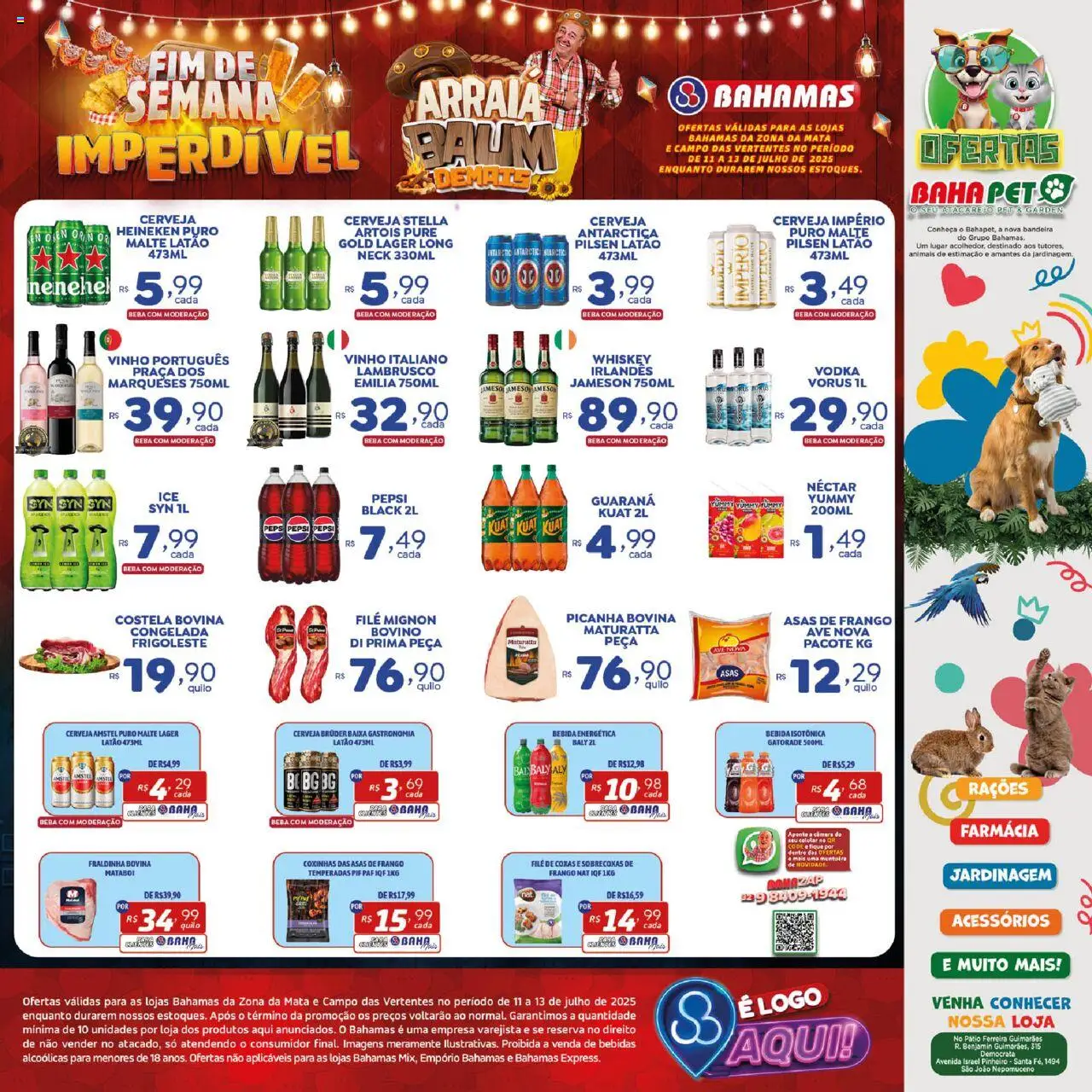 Bahamas Supermercados folheto "Ofertas Fim de Semana" válido a partir de 11/07/2025 - número de página 1 - Celular, Pepsi, Bebida energética, Fraldinha, Vinho, Cerveja, Frango, Câmera