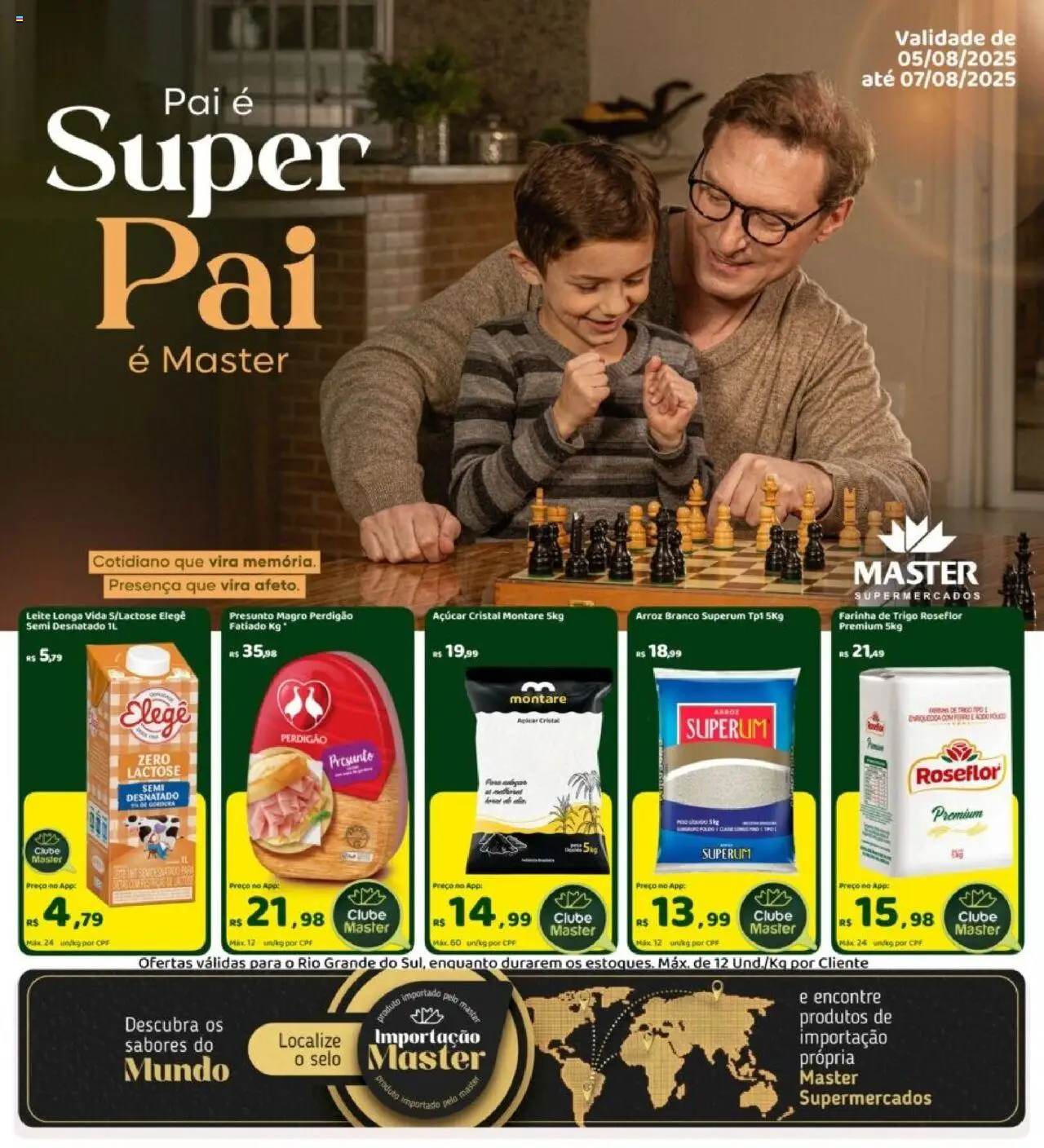 Master folheto "Ofertas da semana" válido a partir de 05/08/2025 - número de página 1 - Arroz, Leite, Açúcar, Ferro, Presunto, Farinha, Açúcar cristal, Leite longa vida