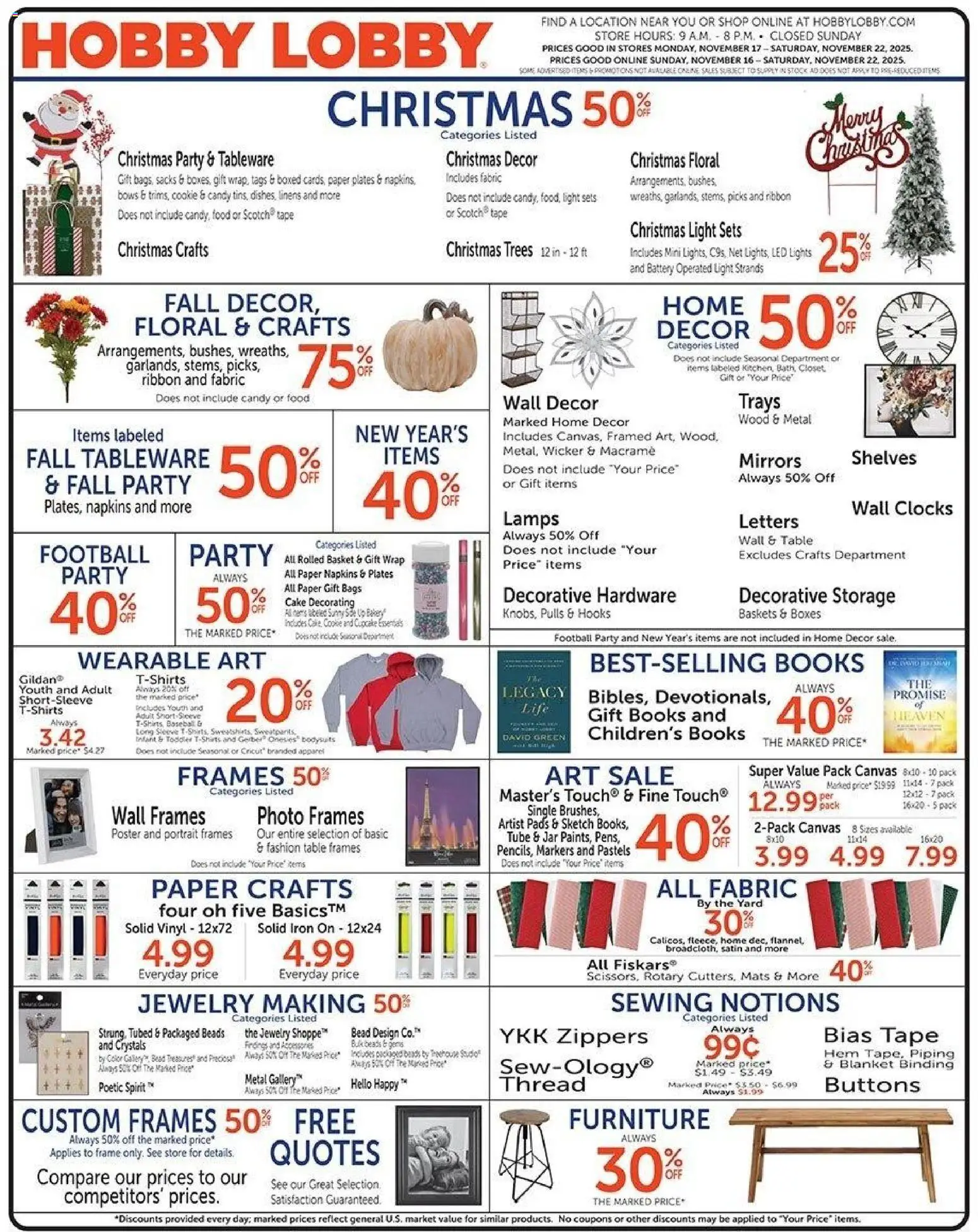Ad Preview of Hobby Lobby Weekly Ad from 11/16/2025
