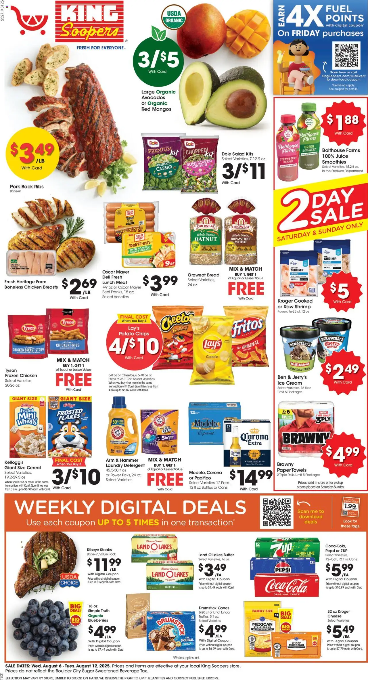 King Soopers Weekly Ad - CO from 08/06/2025 - Flyer - Page number 1 - Ice cream, Beef, Hammer, Potato chips, Lindor, Turkey breast, Lindt, Chicken