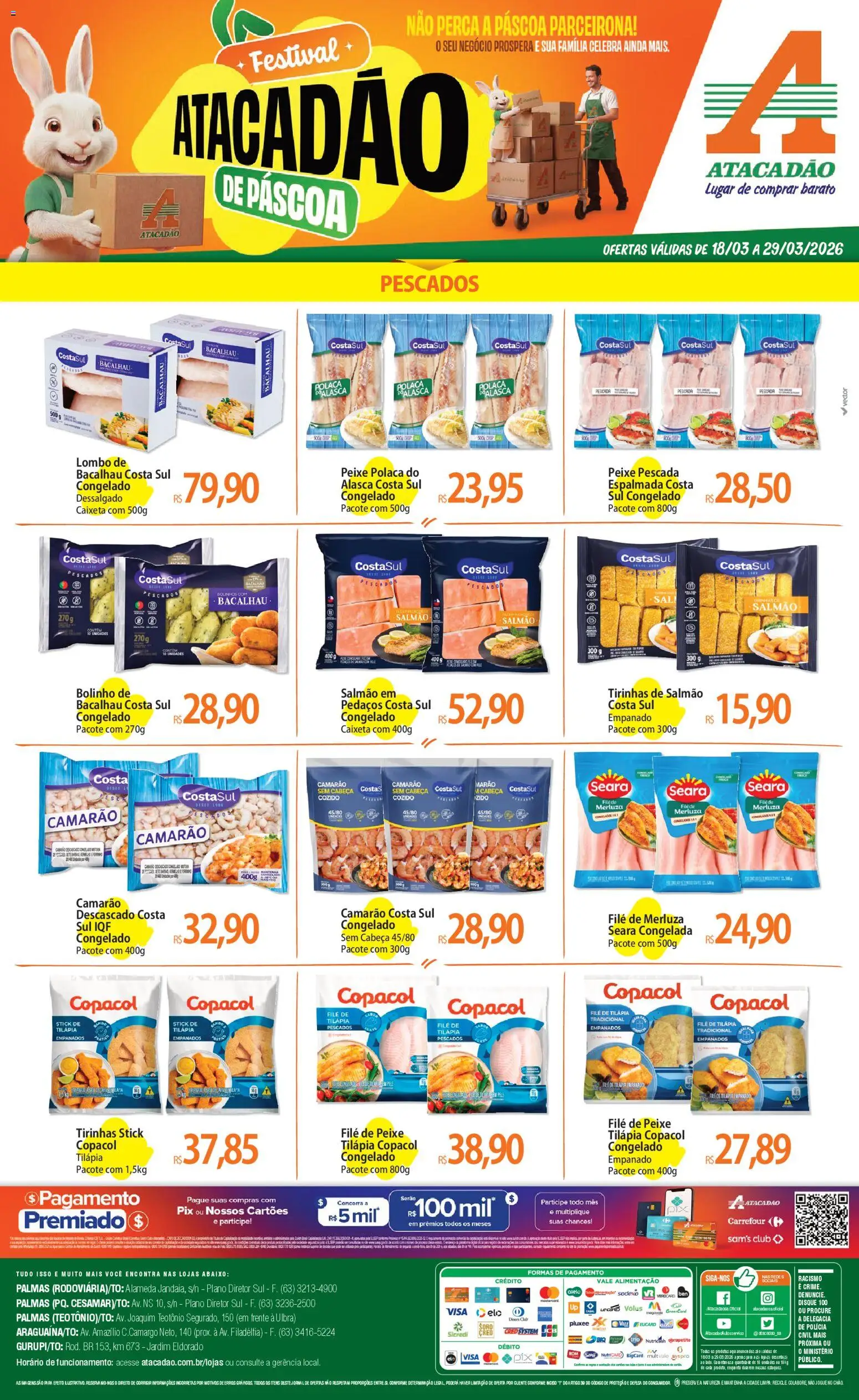 Pré-Visualização do folheto "Atacadão ofertas - TO" da loja Atacadão válido a partir de 18/03/2026 - Pá, Camarão, Salmão, Filé de tilápia, Lombo, Tilápia, Filé de peixe, Perca