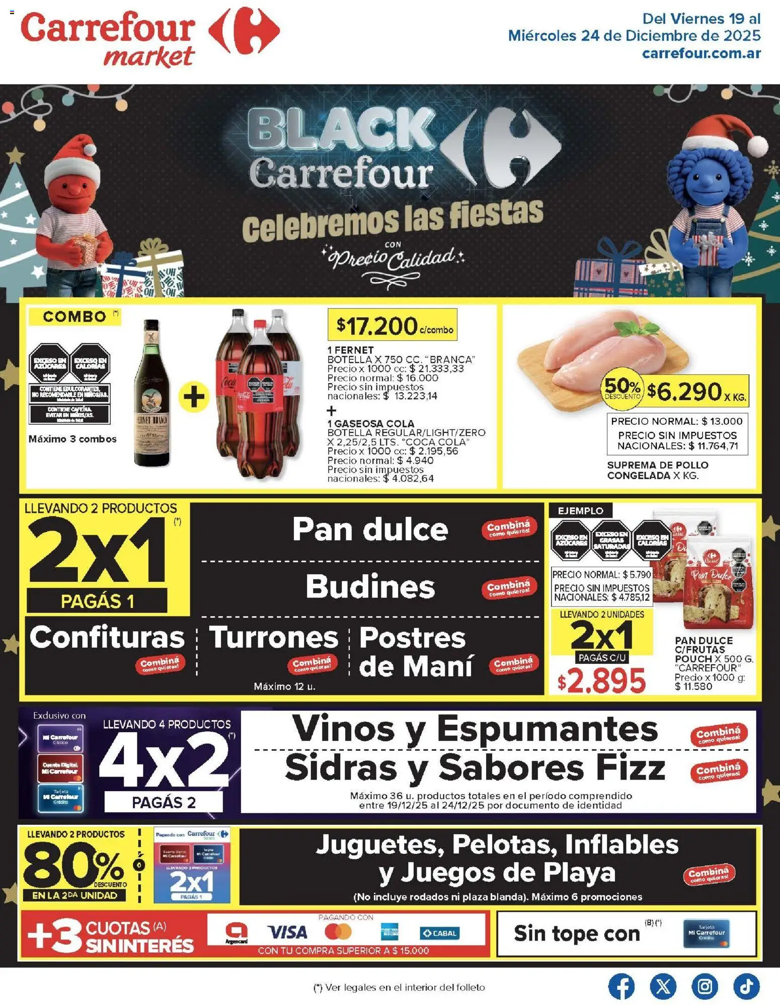 Vista previa del folleto de la tienda Carrefour Market válido desde el 19/12/2025 - Fernet, Pollo, Pan, Pan dulce, Mani, Botella, Gaseosa, Dulce