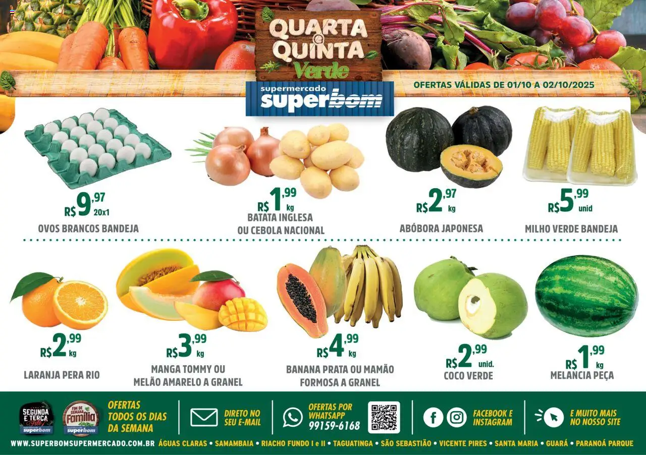Superbom folheto "Ofertas da semana" válido a partir de 01/10/2025 - número de página 1 - Manga, Ovos, Abóbora, Pera, Milho, Cebola, Bandeja, Melão amarelo