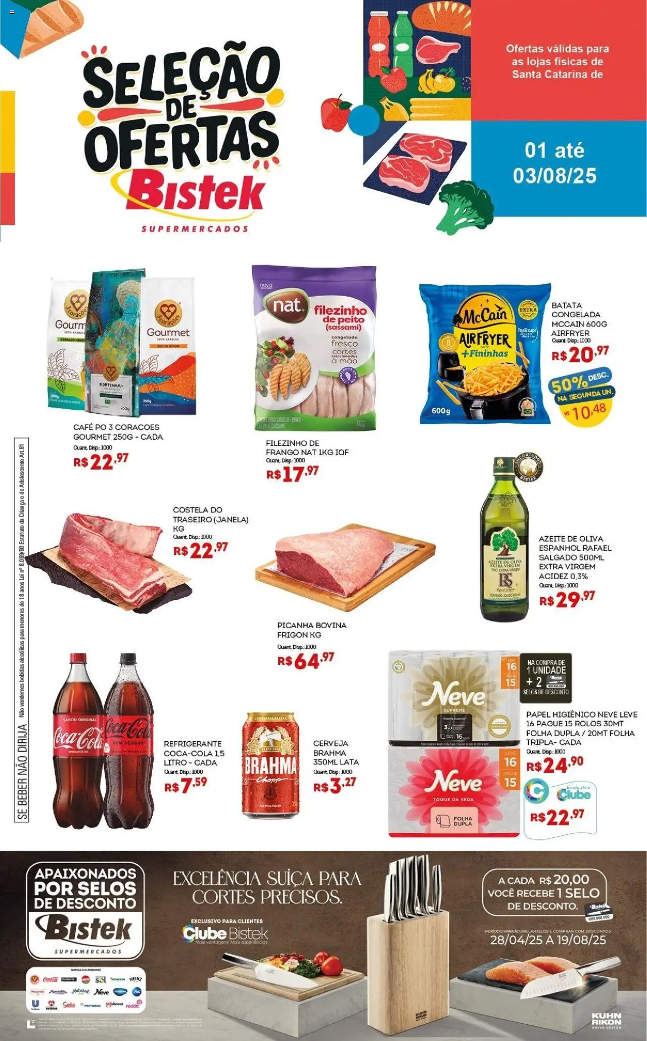 Bistek Supermercados folheto "Ofertas Fim de Semana" válido a partir de 01/08/2025 - número de página 1 - Cerveja, Picanha, Bebidas, Janela, Refrigerante, Papel higiênico, Cola, Pó