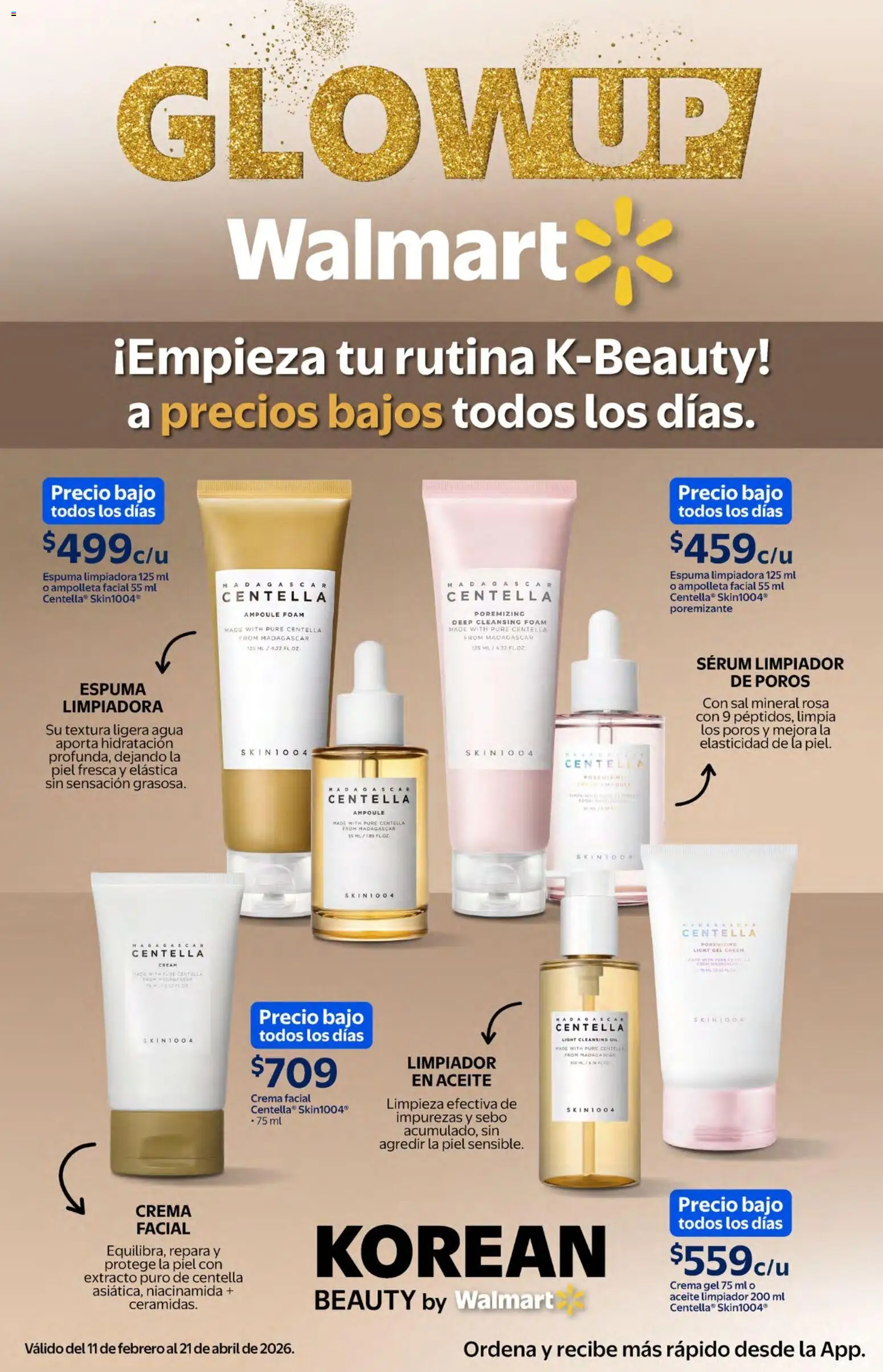 Vista previa las ofertas de la tienda Walmart - Folleto desde el 11/02/2026 - Agua, Crema, Aceite, Serum, Espuma, Puré, Limpiador, Crema facial