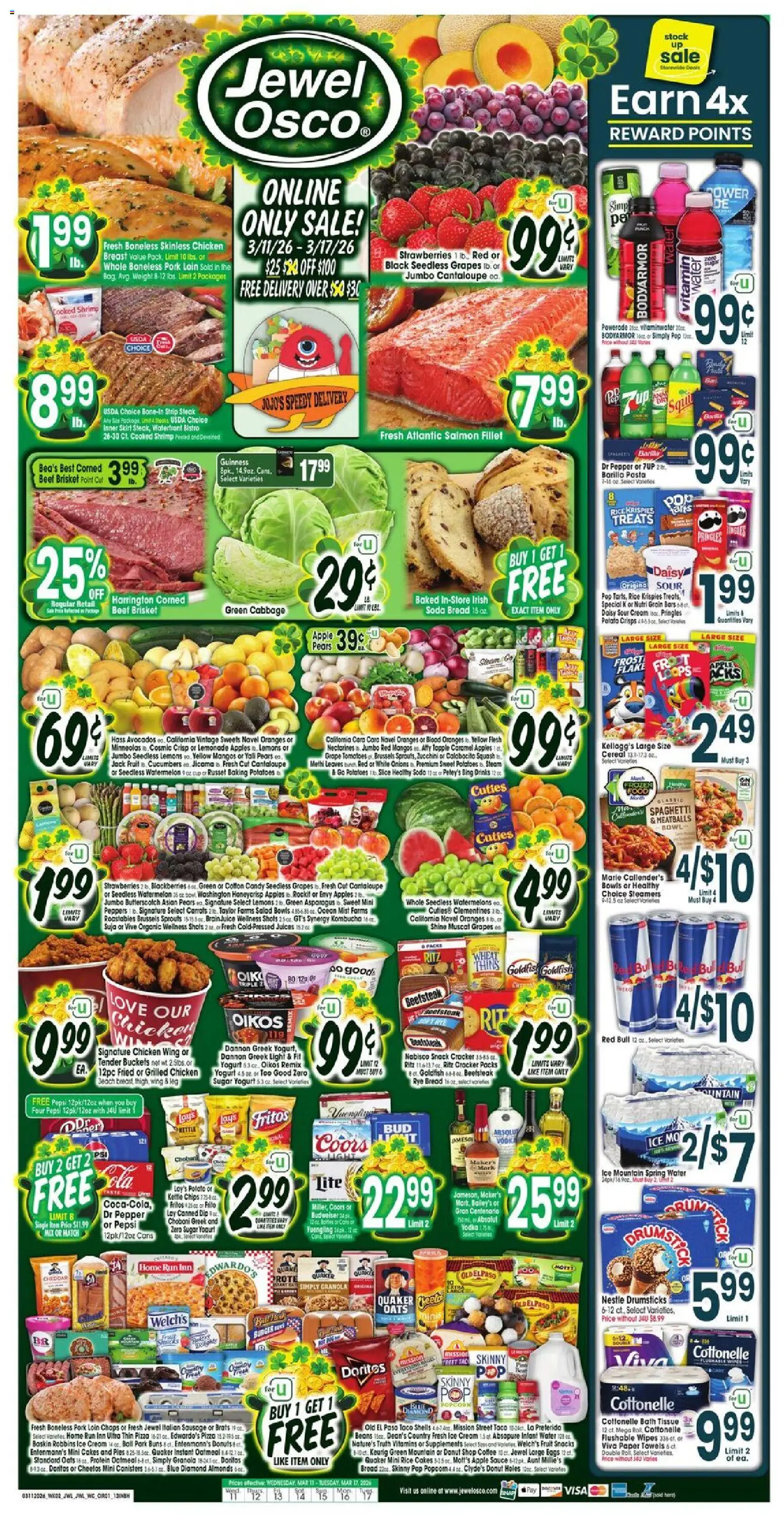 Ad Preview of Jewel Osco Jewel Osco Weekly Ad - IN from 03/11/2026 - Shrimp, Yogurt, Juice, Lemons, Cucumbers, Vitamin, Spring water, Chicken