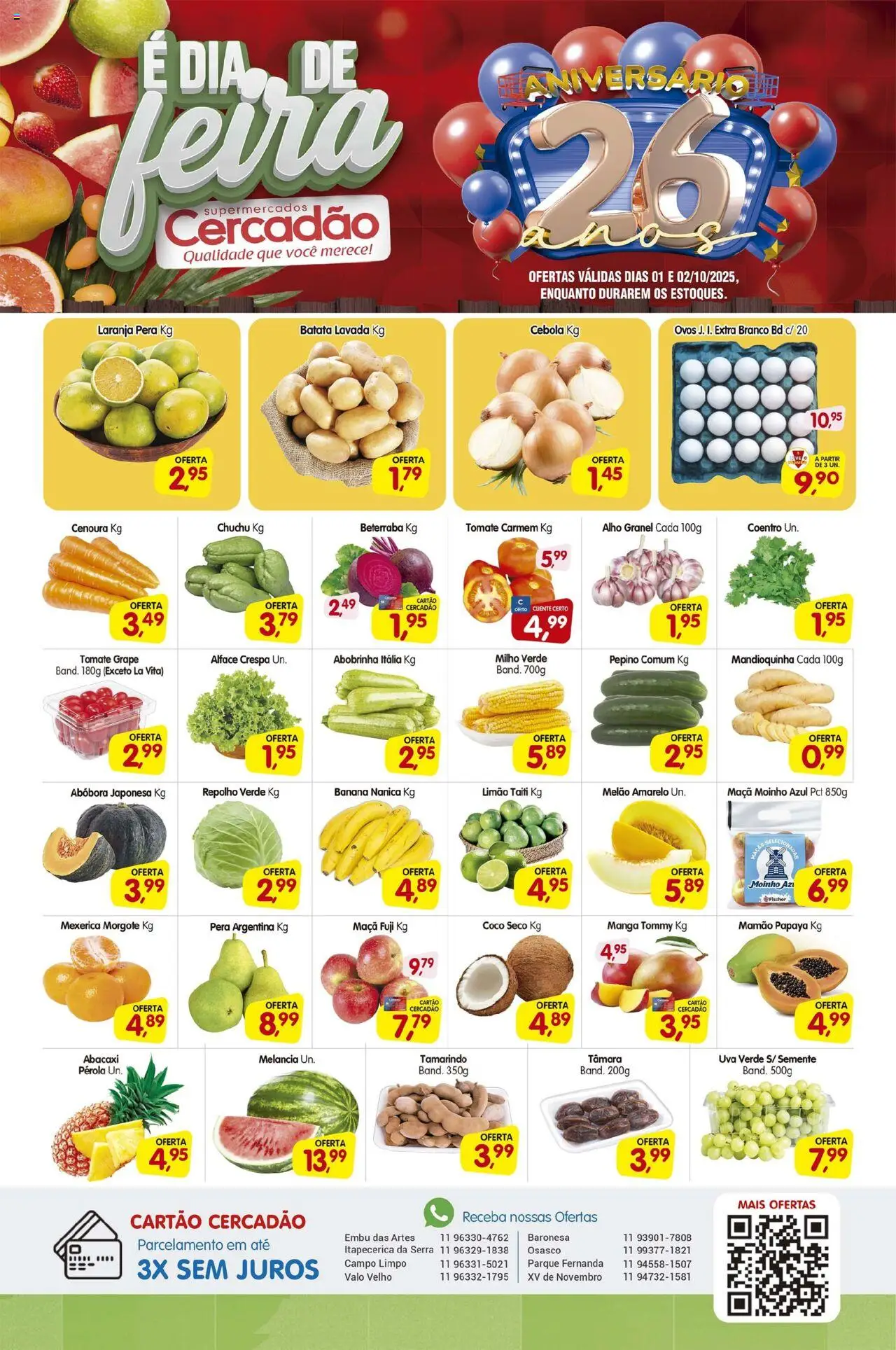 Cercadão folheto "Ofertas da semana" válido a partir de 01/10/2025 - número de página 1 - Uva, Abacaxi, Abóbora, Tomate, Cenoura, Milho, Mexerica, Alho