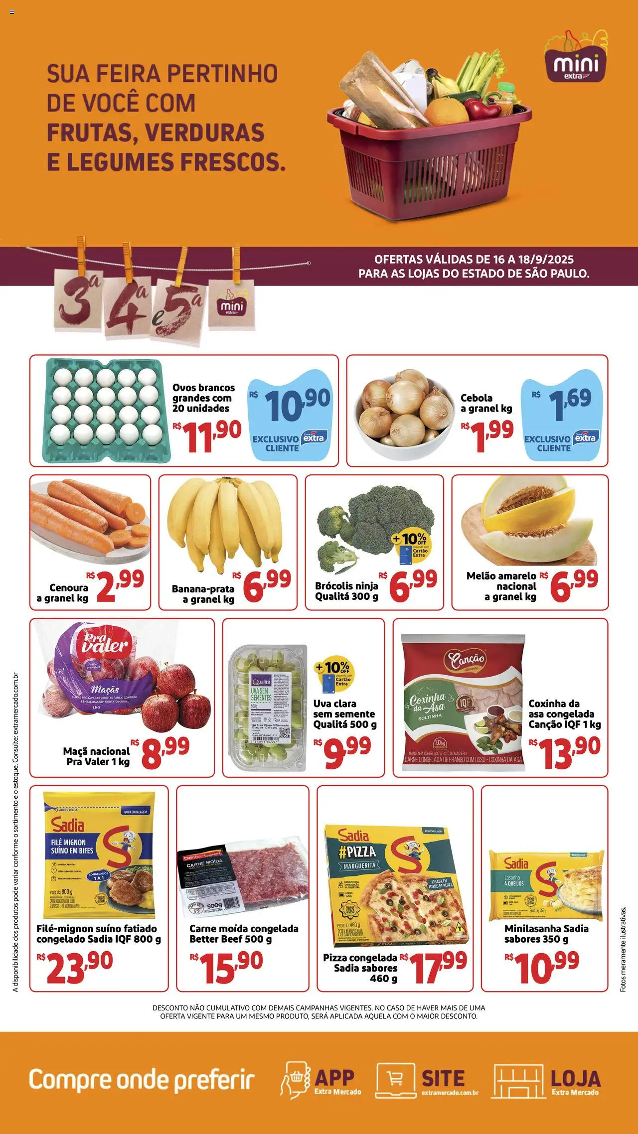 Mini Extra folheto "Ofertas Terça e Quinta" válido a partir de 16/09/2025 - número de página 1 - Uva, Brócolis, Carne, Legumes, Cenoura, Melão, Filé mignon, Melão amarelo