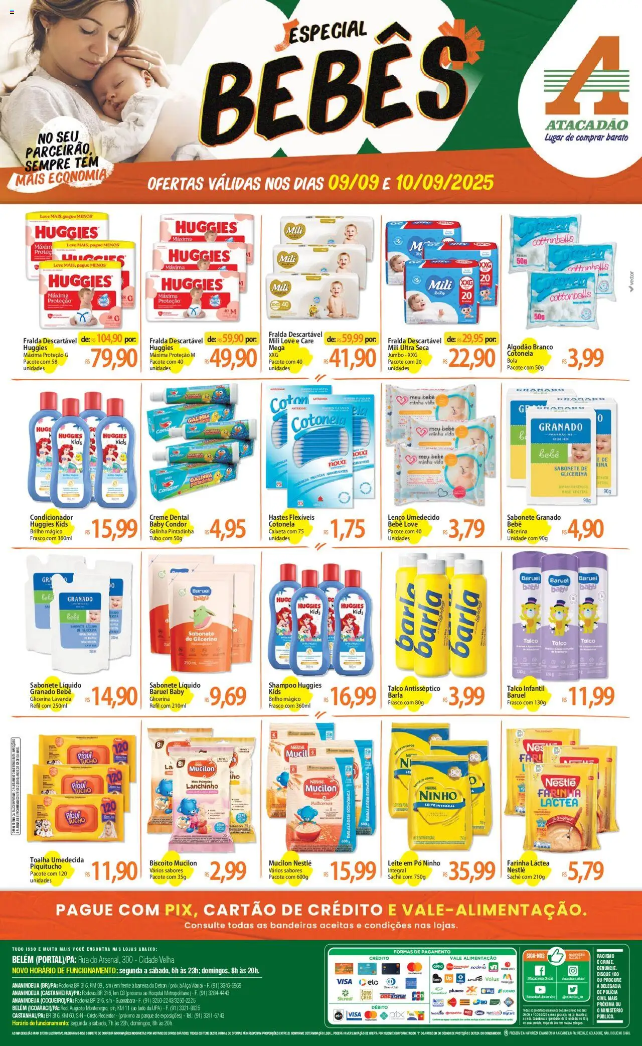 Atacadão folheto "Ofertas - PA" válido a partir de 09/09/2025 - número de página 1 - Mucilon, Leite, Sabonete, Algodão, Farinha, Condicionador, Talco, Toalha umedecida
