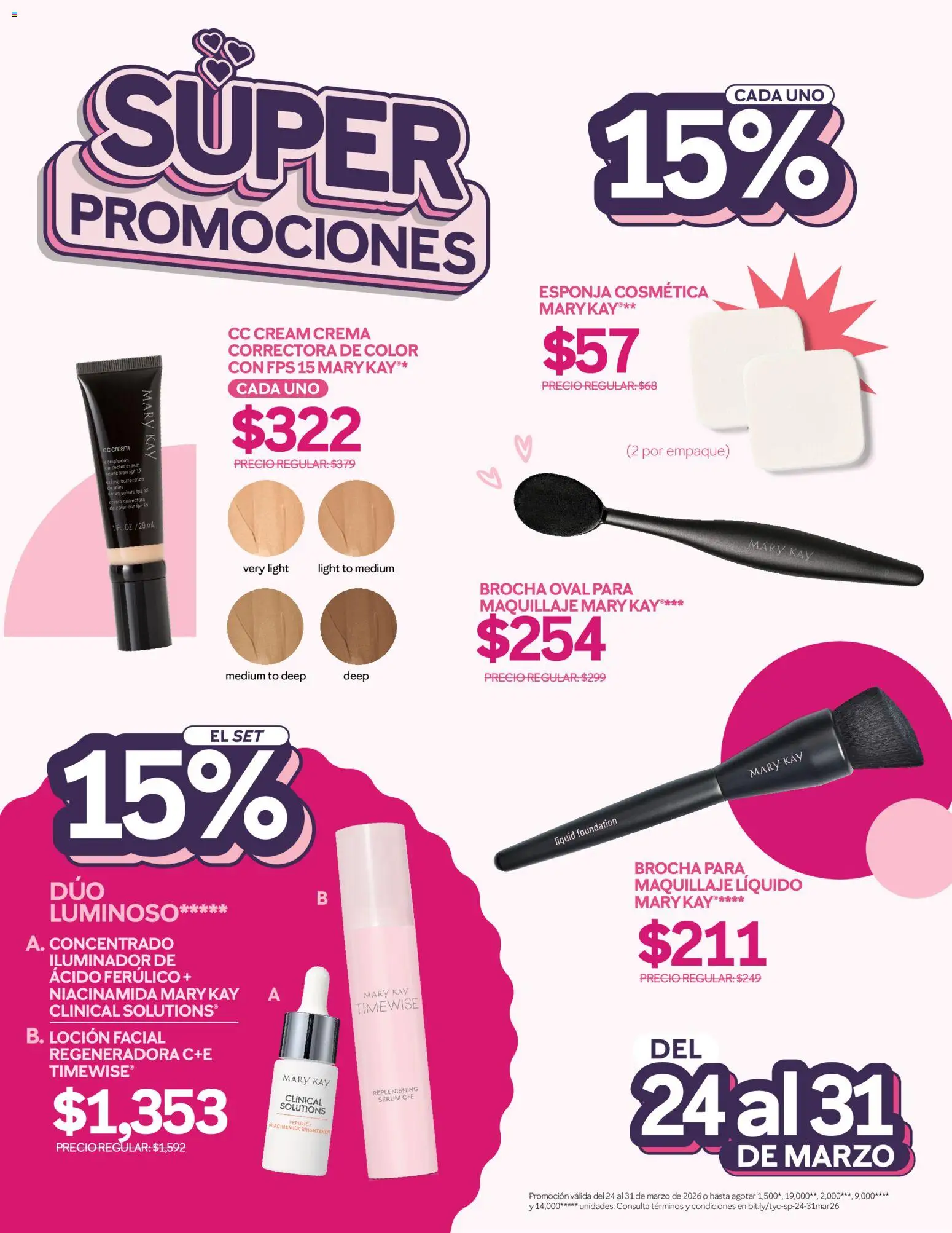 Vista previa las ofertas de la tienda Mary Kay - Catálogo Mary Kay Súper Promociones desde el 24/03/2026 - Maquillaje, Crema, Esponja, Serum, Iluminador, Loción
