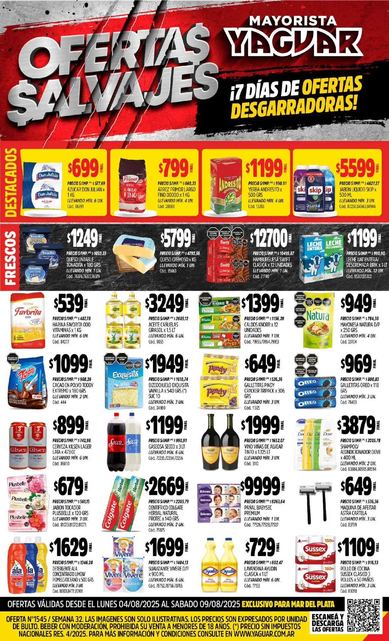Yaguar Mar del Plata del 04/08/2025 Online - Vino, Galletitas, Aceite, Maquina de afeitar, Gaseosa, Jabón líquido, Detergente, Acondicionador